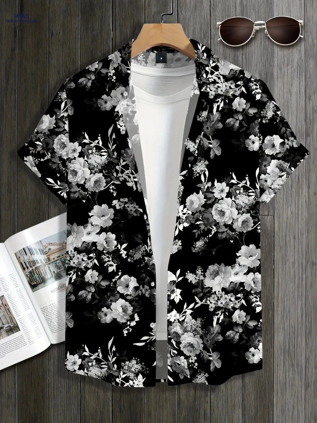 Trendy Floral Short-Sleeved Shirt - Stylish Casual Wear for All Seasons   OAXG Black / FR S