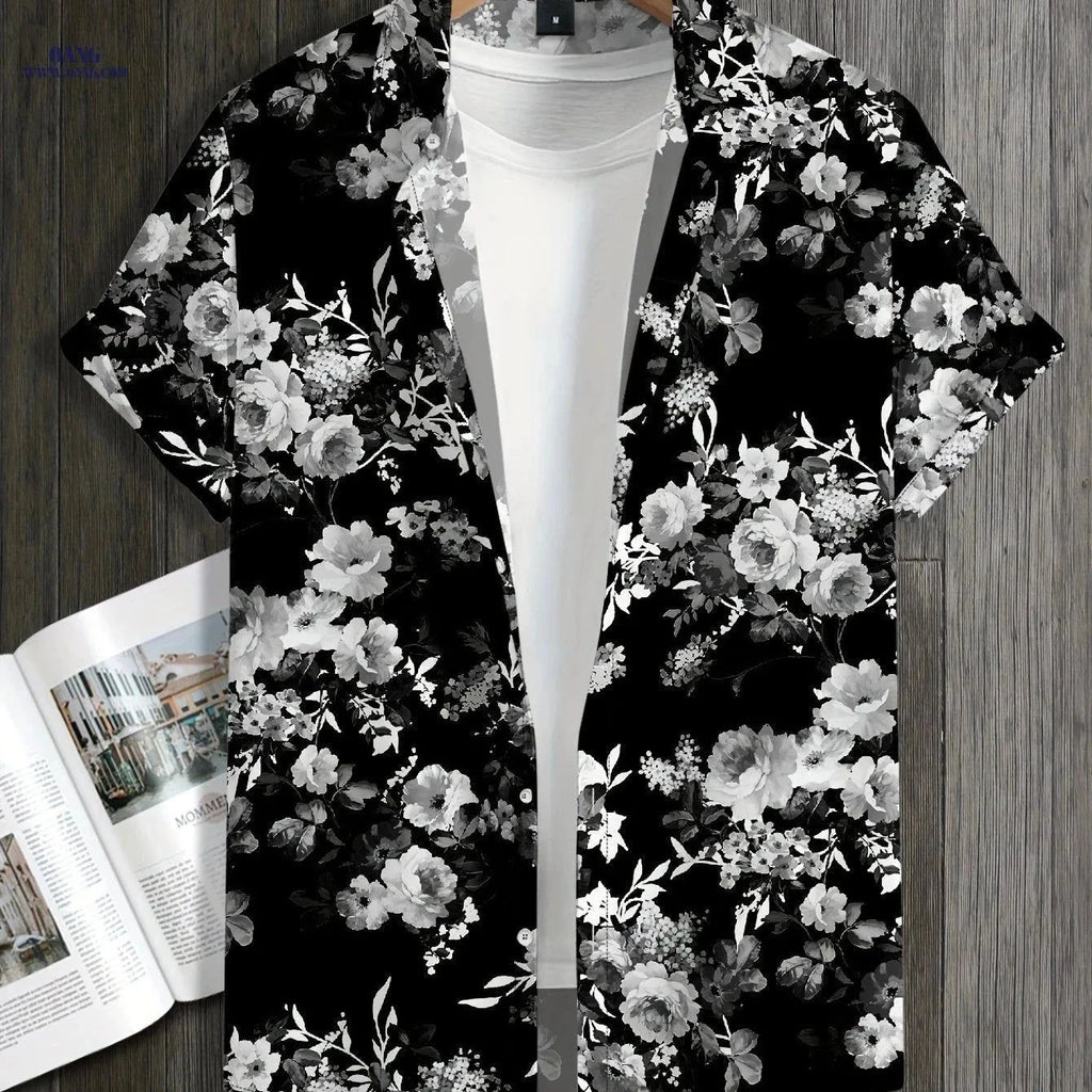 Trendy Floral Short-Sleeved Shirt - Stylish Casual Wear for All Seasons   OAXG Black / FR S