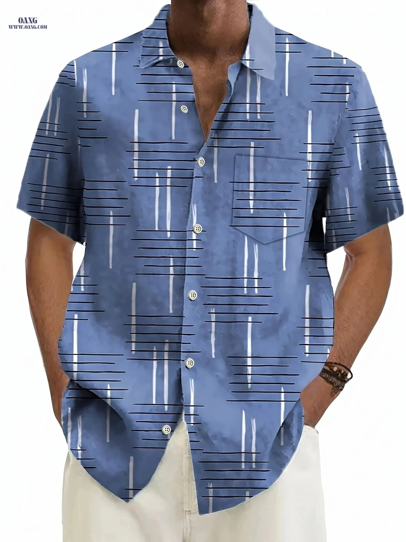 Trendy Geometric Pattern Casual Short Sleeve Shirt for Men   OAXG 