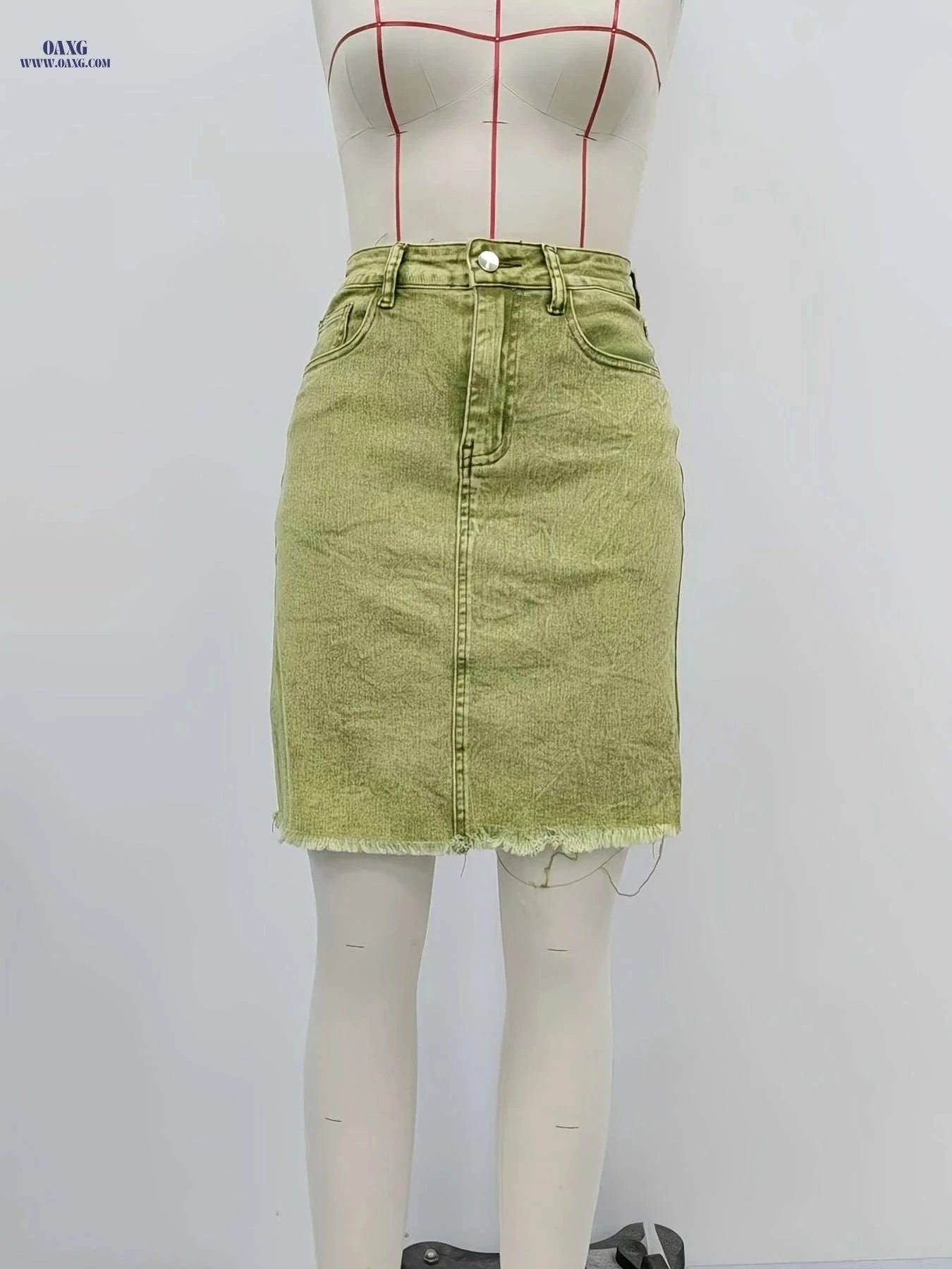 Trendy High-Stretch Denim Skirt - Casual Style for All Seasons   OAXG Pink / S