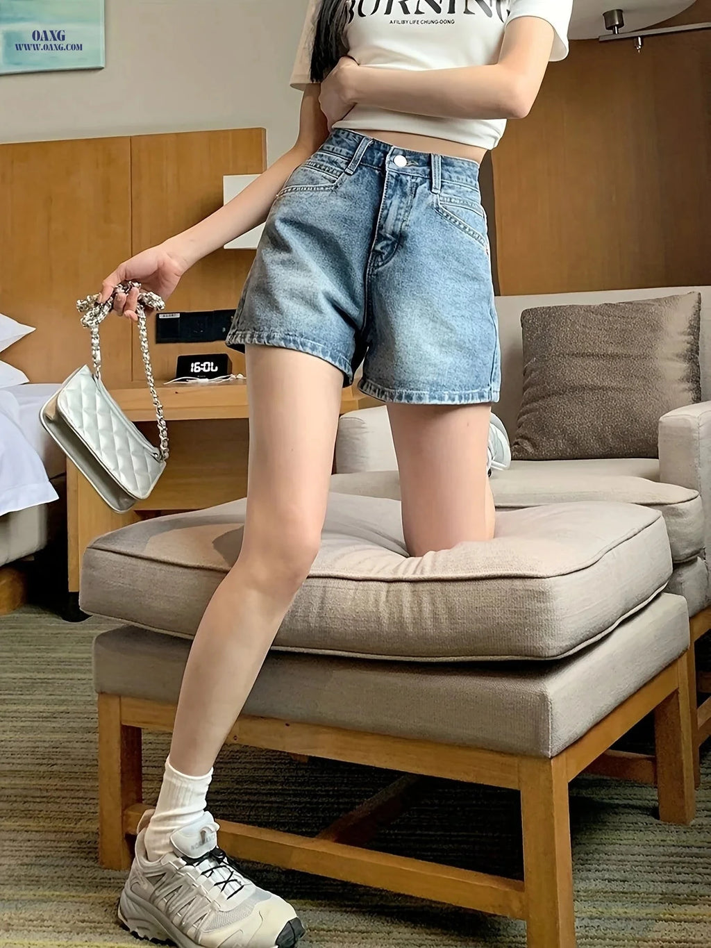 Trendy High-Waisted Vintage Denim Shorts - Summer Style, Non-Stretch   OAXG 