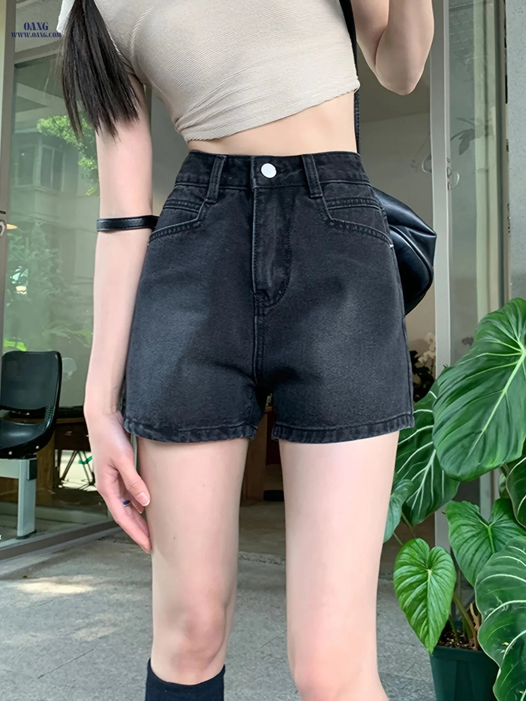Trendy High-Waisted Vintage Denim Shorts - Summer Style, Non-Stretch   OAXG 