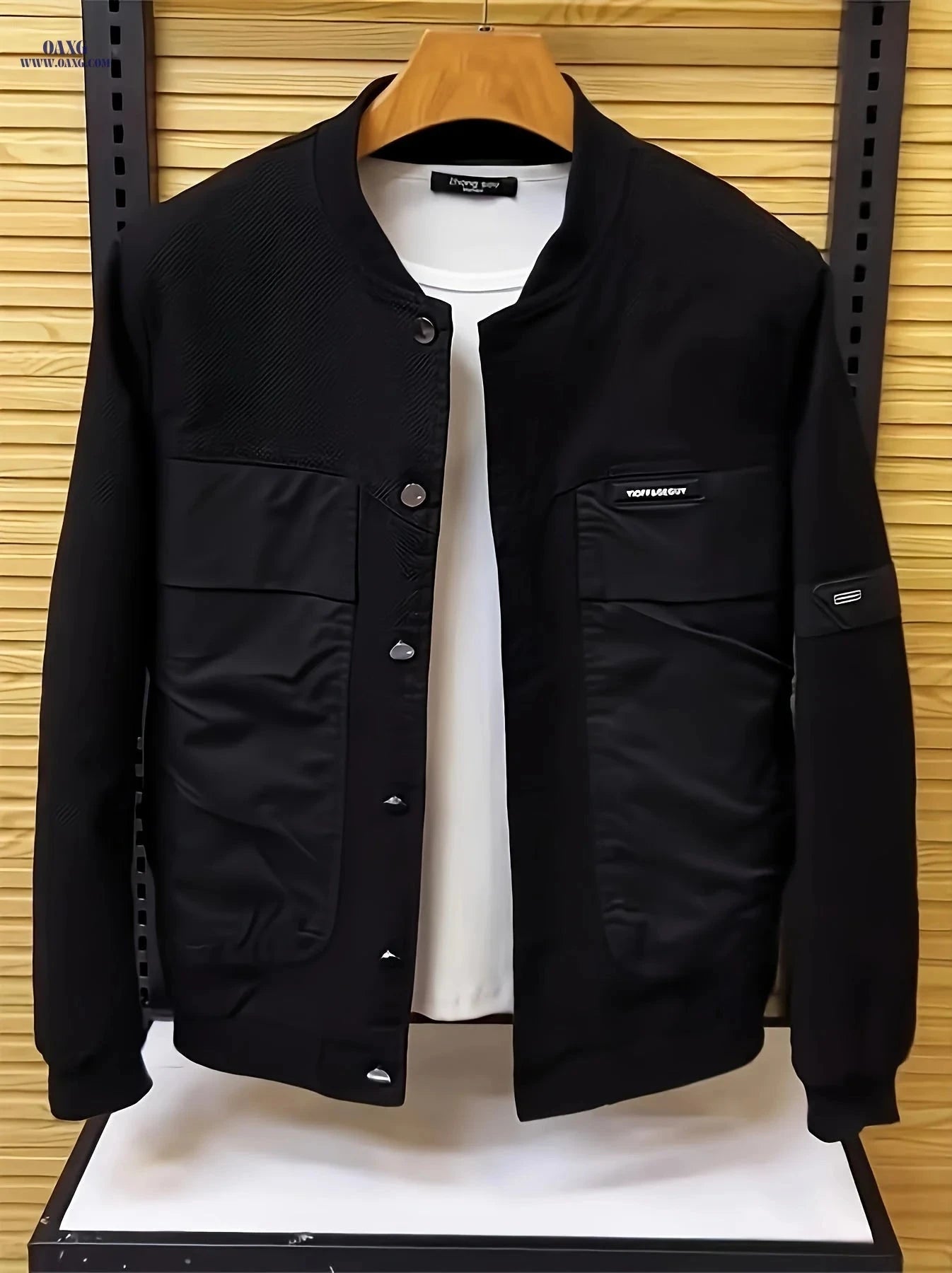 Trendy Men's Baseball Jacket - Casual Solid Color Outerwear   OAXG Grey / FR XS