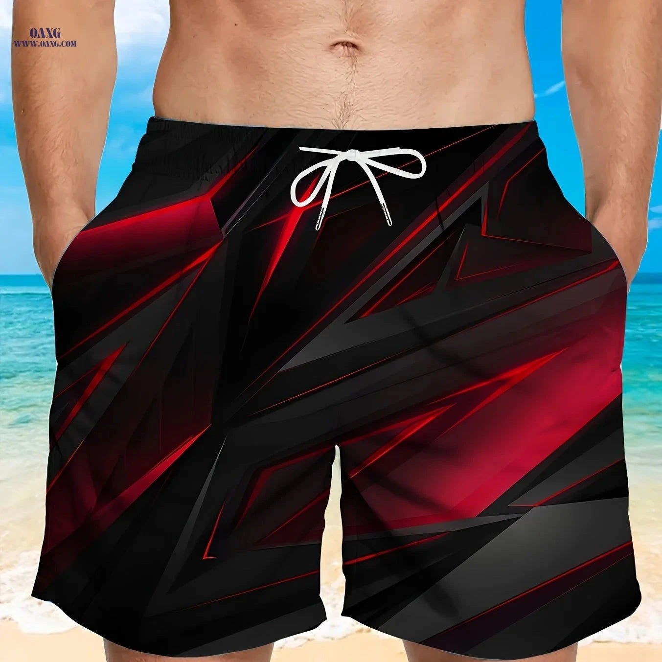 Trendy Men's Beach Shorts - Cool Print, Pockets & Drawstrings   OAXG Light Grey / FR M