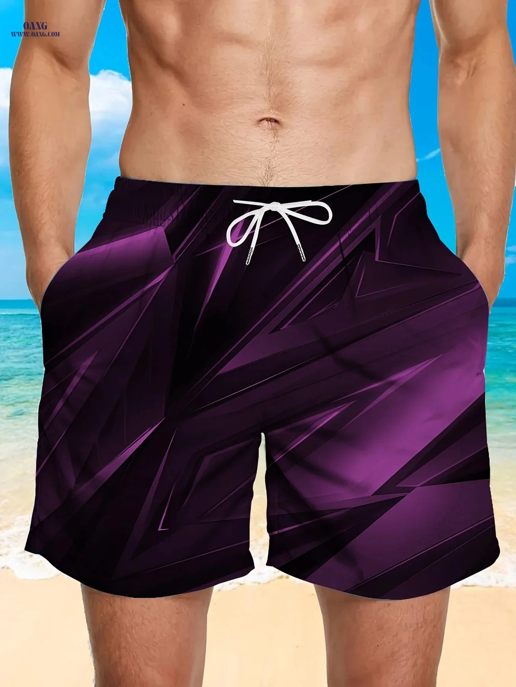 Trendy Men's Beach Shorts - Cool Print, Pockets & Drawstrings   OAXG Light Grey / FR M