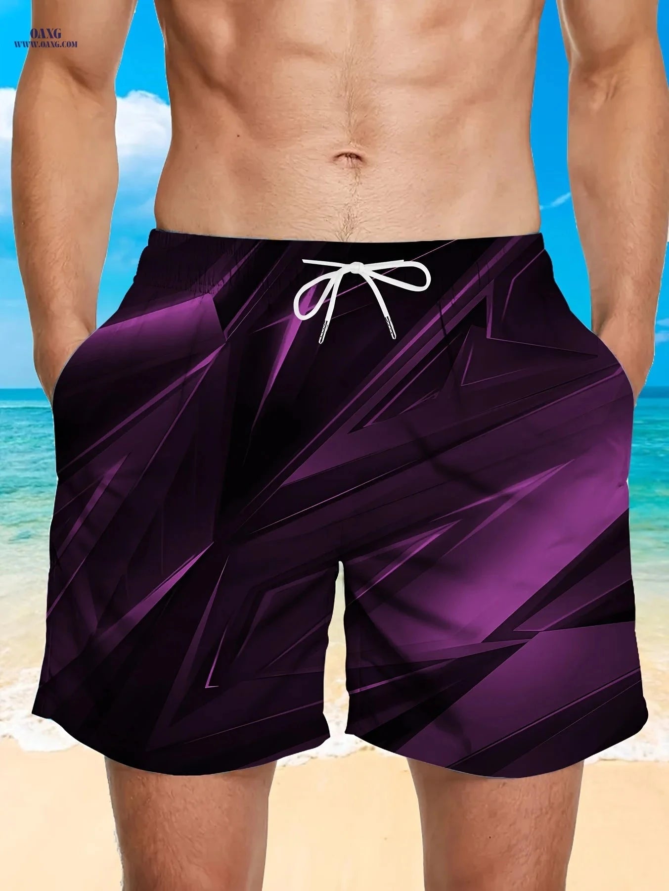 Trendy Men's Beach Shorts - Cool Print, Pockets & Drawstrings   OAXG Light Grey / FR M