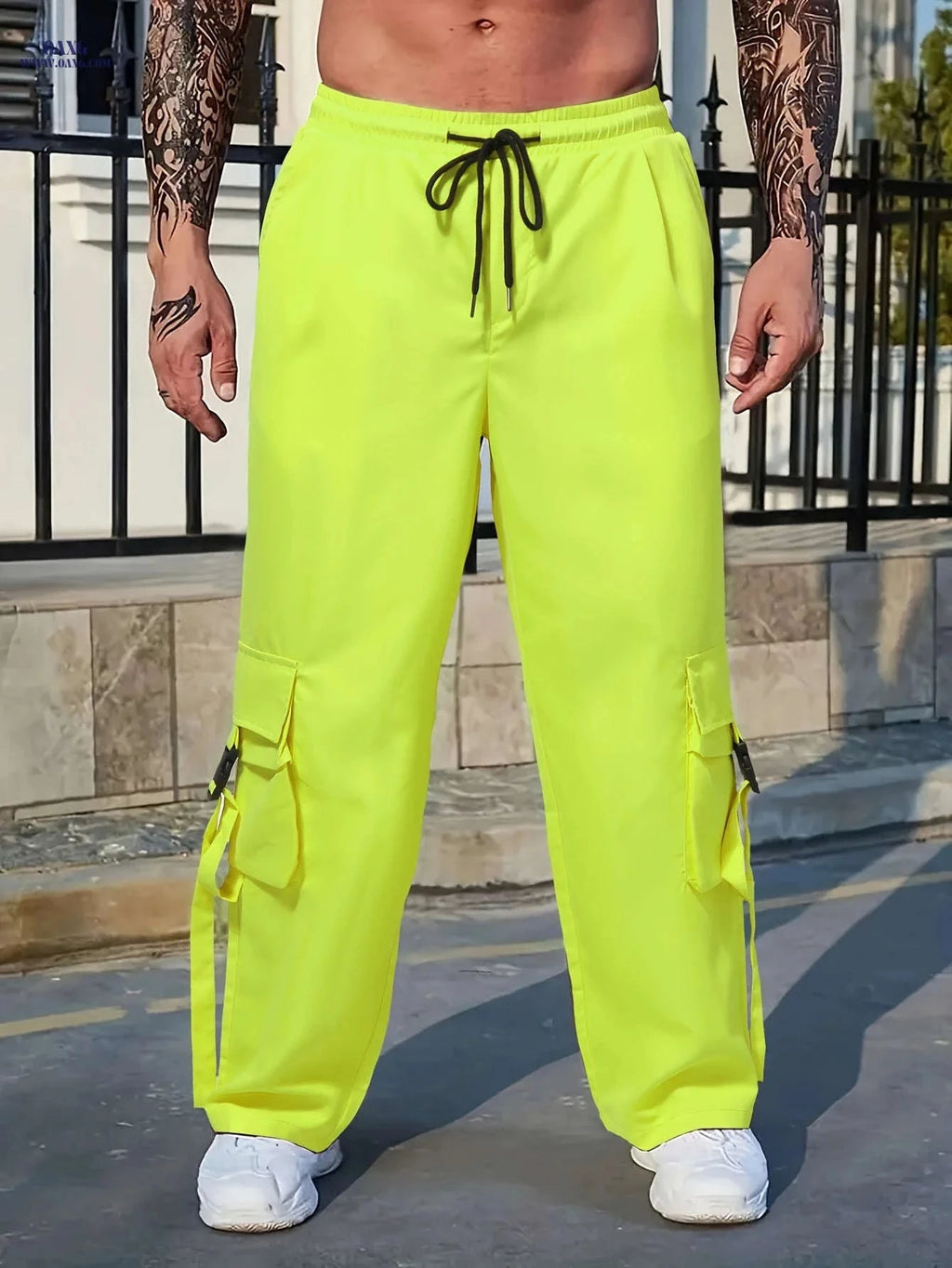 Trendy Men's Cargo Pants - Multi Flap Pockets, Casual Style   OAXG Yellow / FR XS