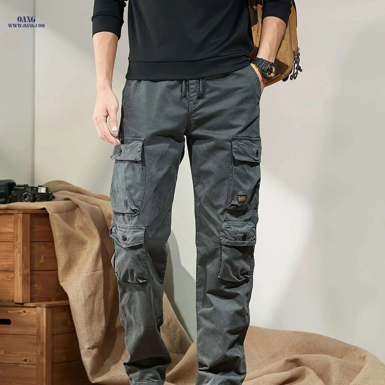 Trendy Men's Cargo Pants - Versatile Casual Hip-Hop Style with Pockets   OAXG Khaki / FR 38