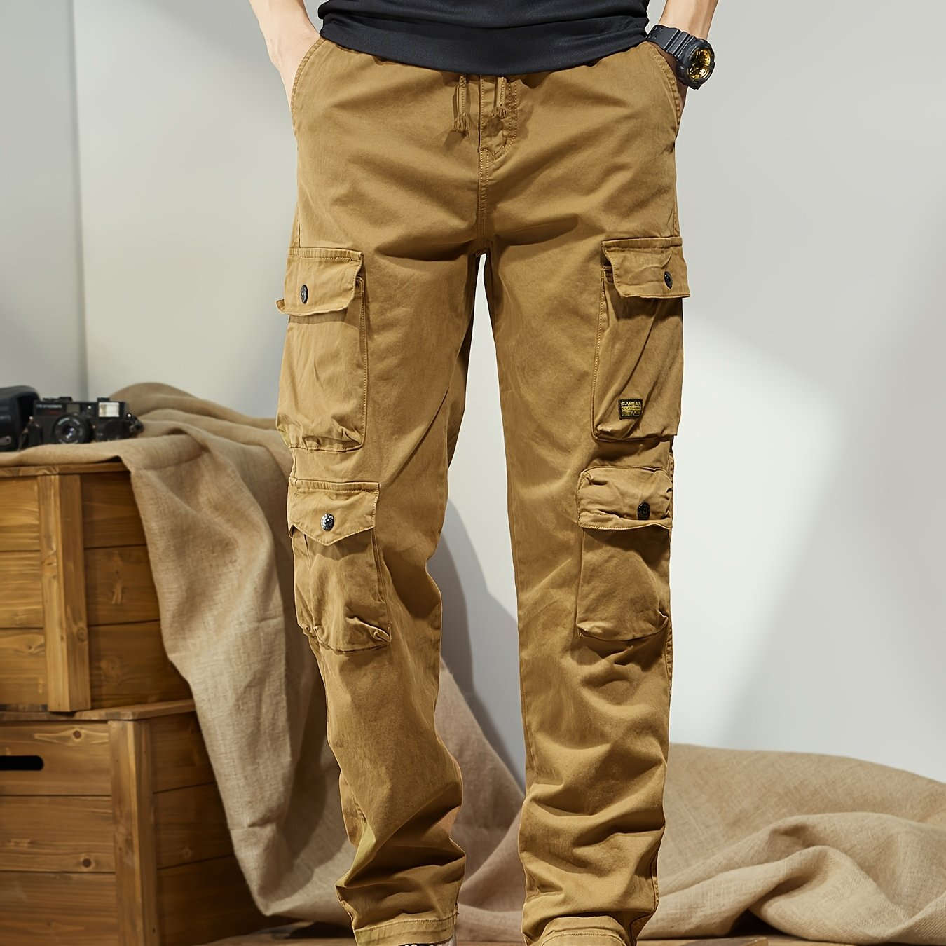 Trendy Men's Cargo Pants - Versatile Casual Hip-Hop Style with Pockets   OAXG Khaki / FR 38