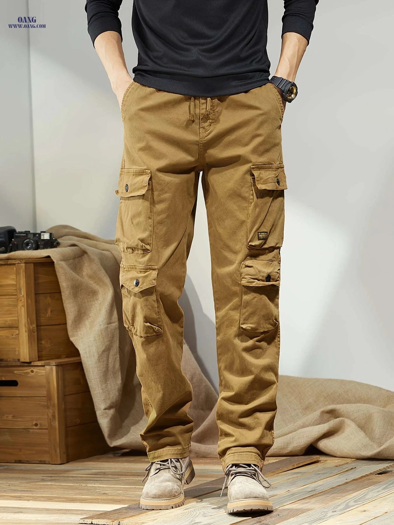 Trendy Men's Cargo Pants - Versatile Casual Style with Pockets   OAXG Khaki / FR 38