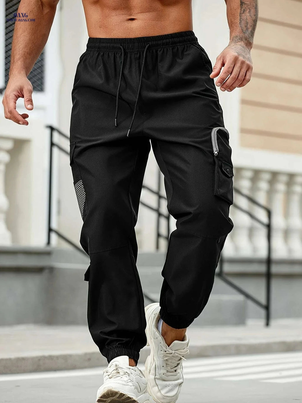Trendy Men's Cargo Pants with Zipper Pockets - All Seasons Sports   OAXG Black / S