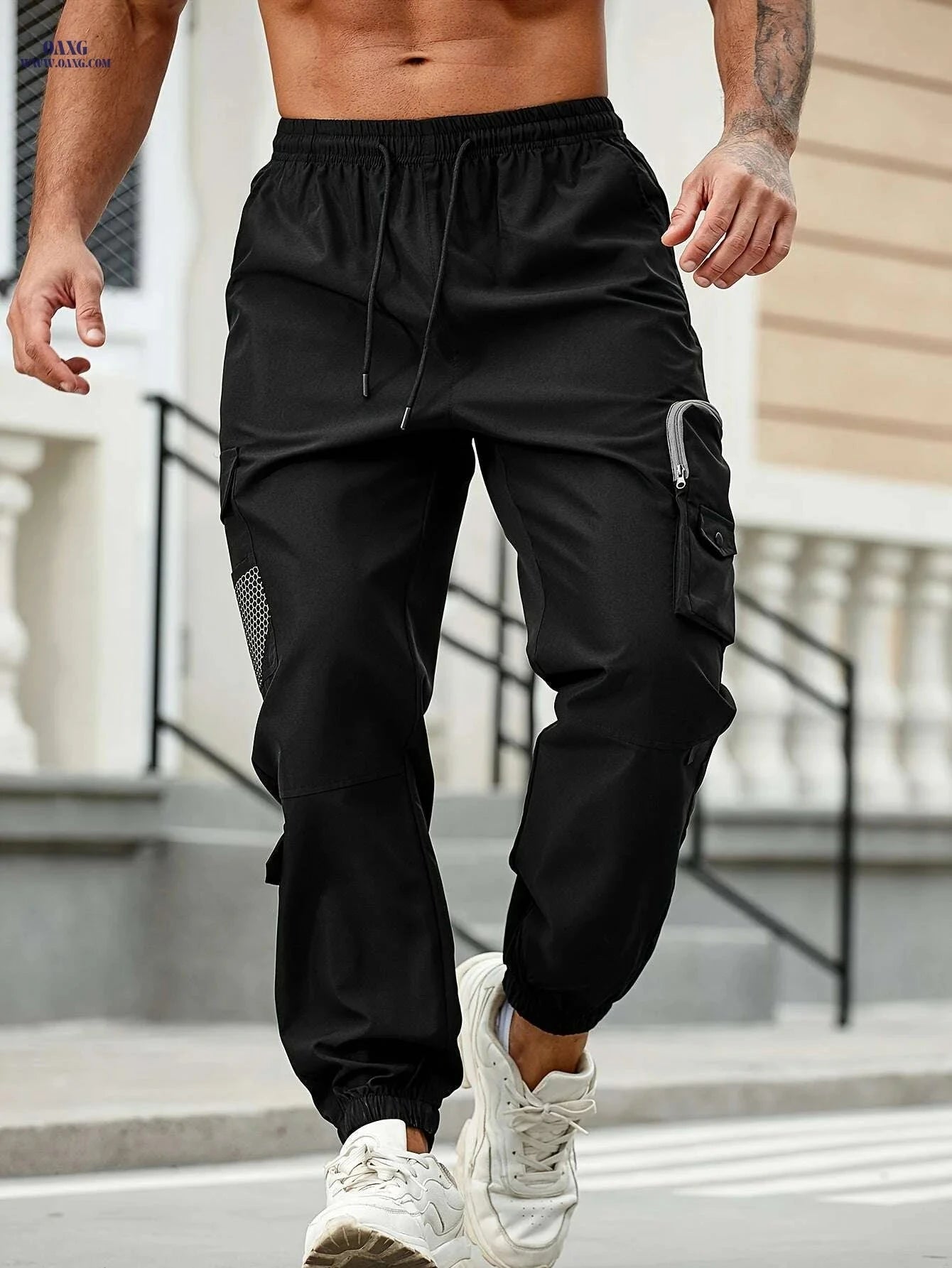 Trendy Men's Cargo Pants with Zipper Pockets - All Seasons Sports   OAXG Black / S