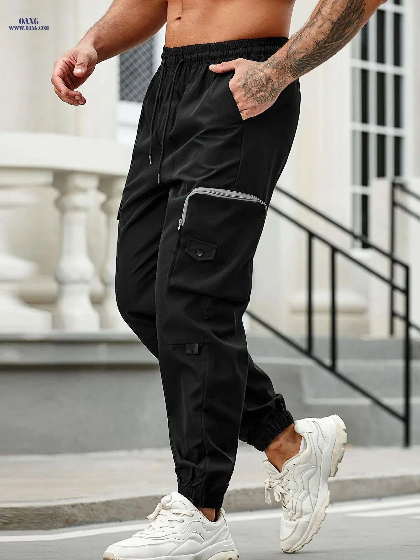 Trendy Men's Cargo Pants with Zipper Pockets - All Seasons Sports   OAXG Black / S