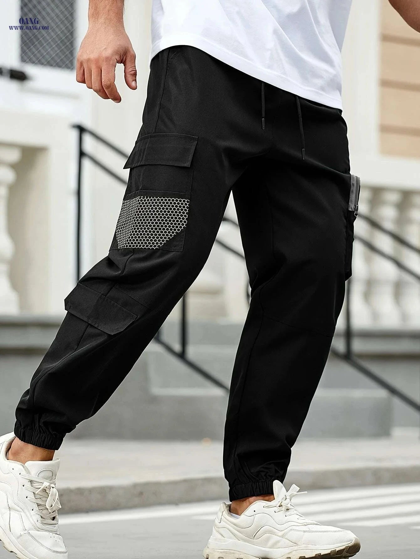 Trendy Men's Cargo Pants with Zipper Pockets - All Seasons Sports   OAXG Black / S