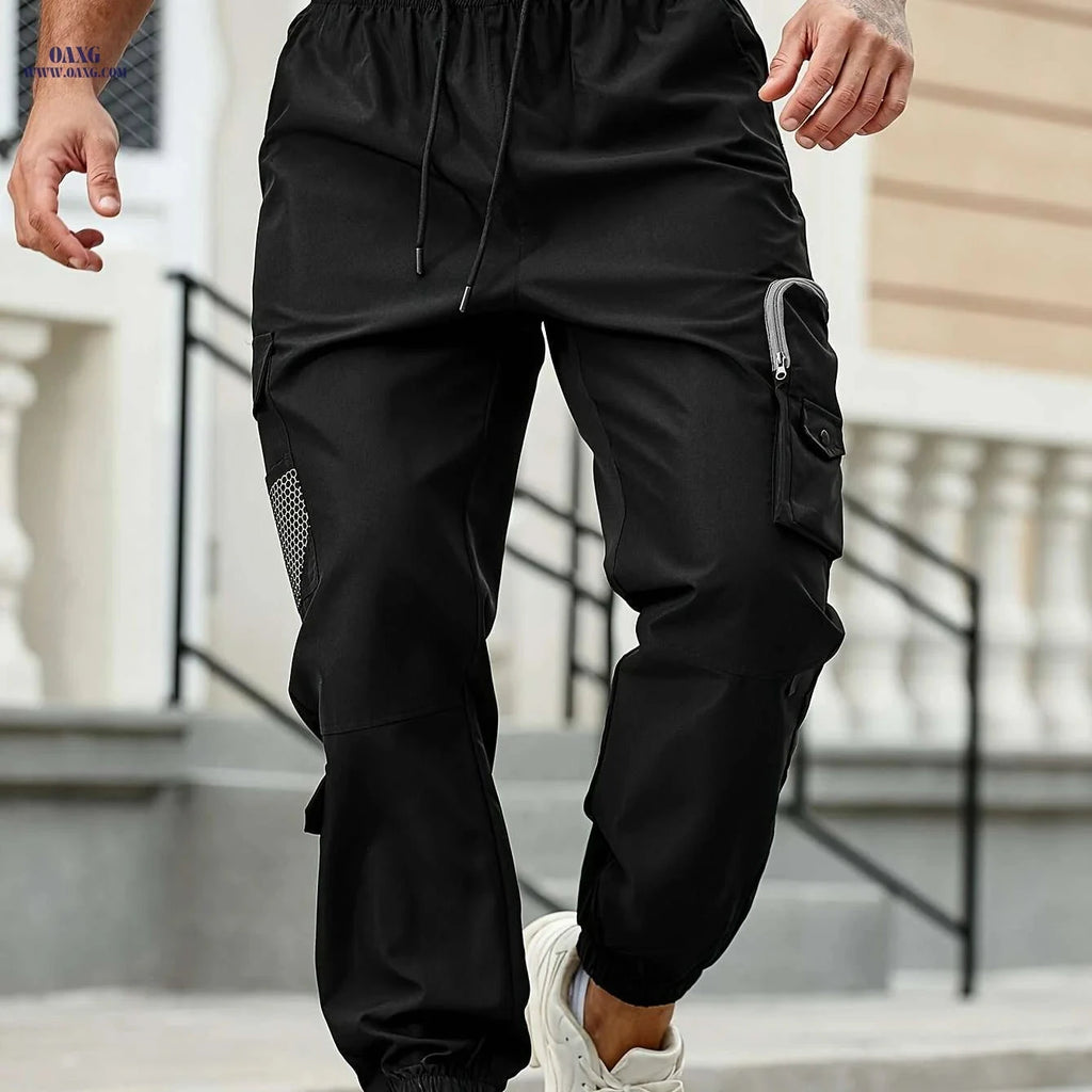 Trendy Men's Cargo Pants with Zipper Pockets - All Seasons Sports   OAXG Black / S