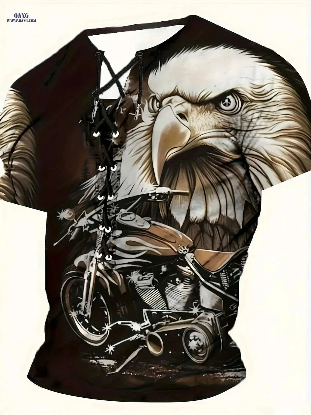 Trendy Men's Casual Henley Shirt - Tie-Back Eagle Print Styles   OAXG Mixed Color / M