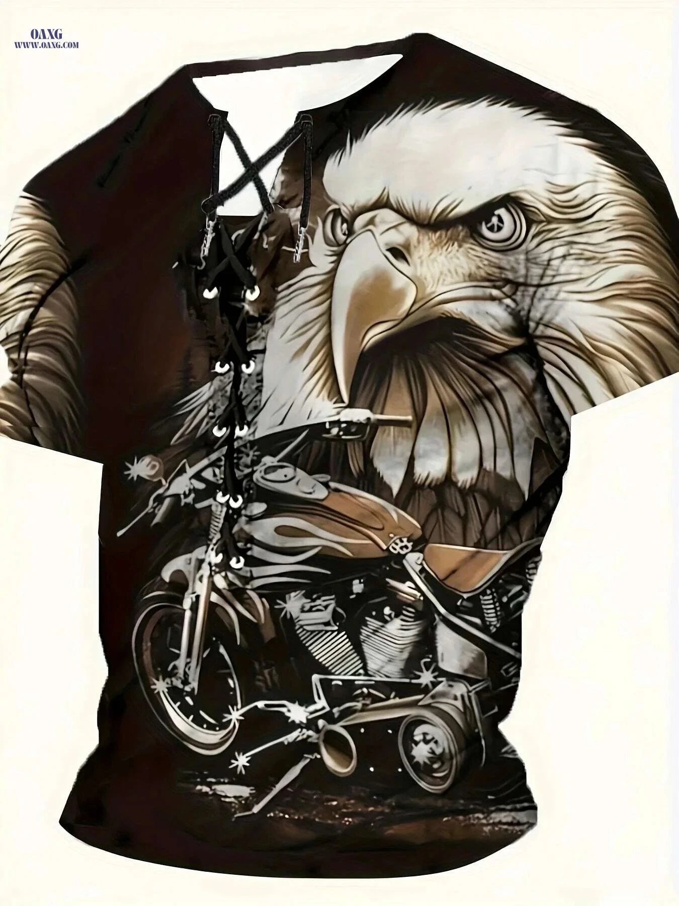 Trendy Men's Casual Henley Shirt - Tie-Back Eagle Print Styles   OAXG Mixed Color / M