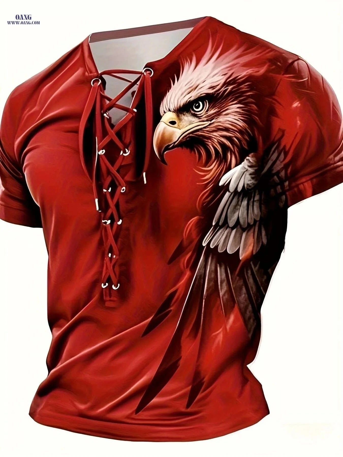 Trendy Men's Casual Henley Shirt - Tie-Back Eagle Print Styles   OAXG Mixed Color / M