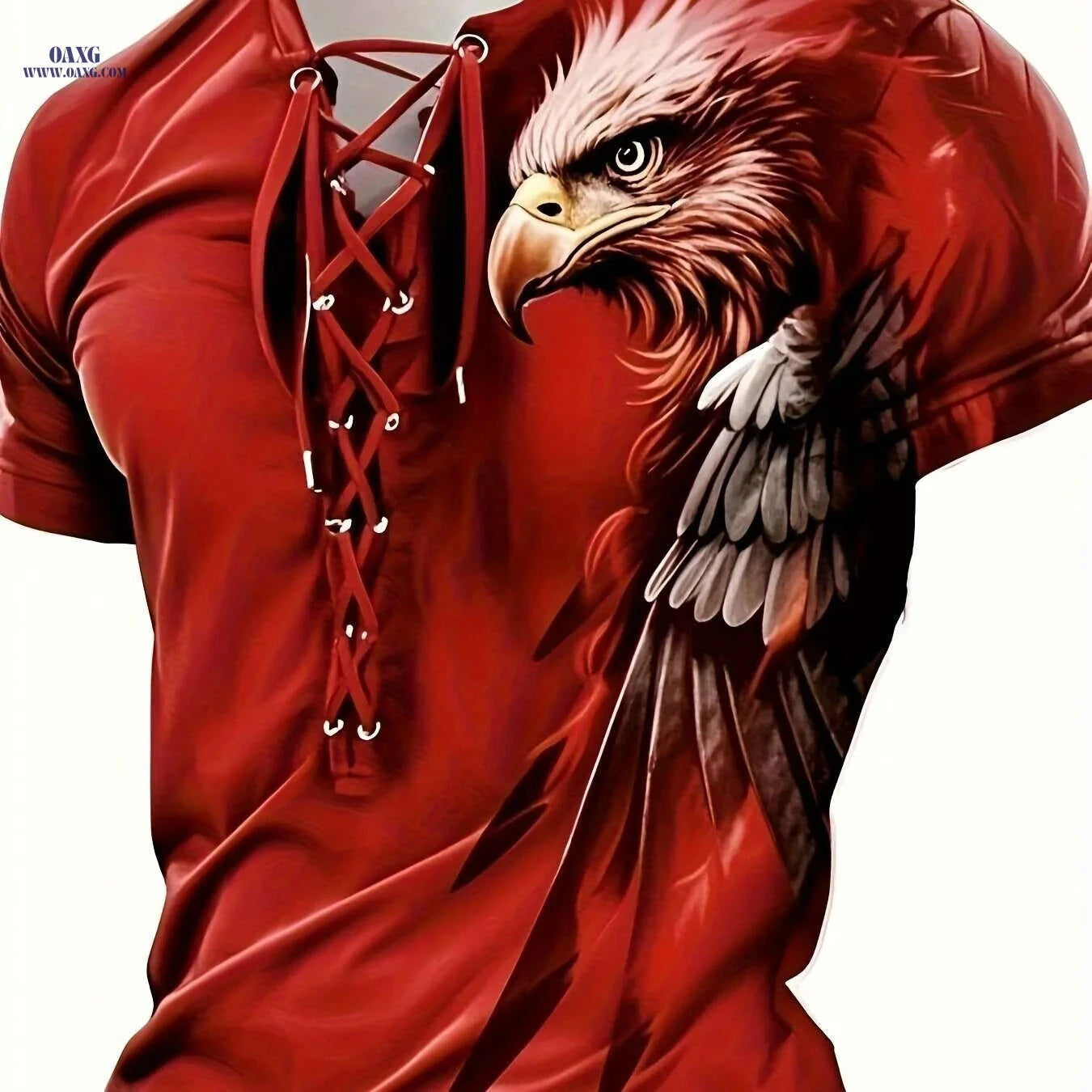 Trendy Men's Casual Henley Shirt - Tie-Back Eagle Print Styles   OAXG Mixed Color / M