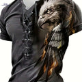 Trendy Men's Casual Henley Shirt - Tie-Back Eagle Print Styles   OAXG Mixed Color / M