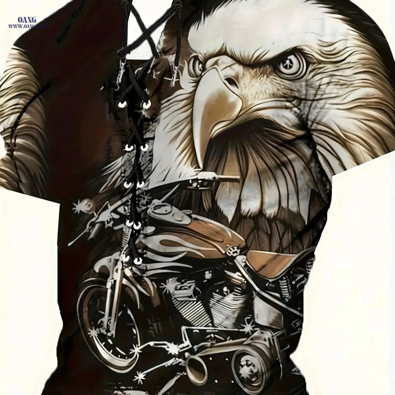 Trendy Men's Casual Henley Shirt - Tie-Back Eagle Print Styles   OAXG 