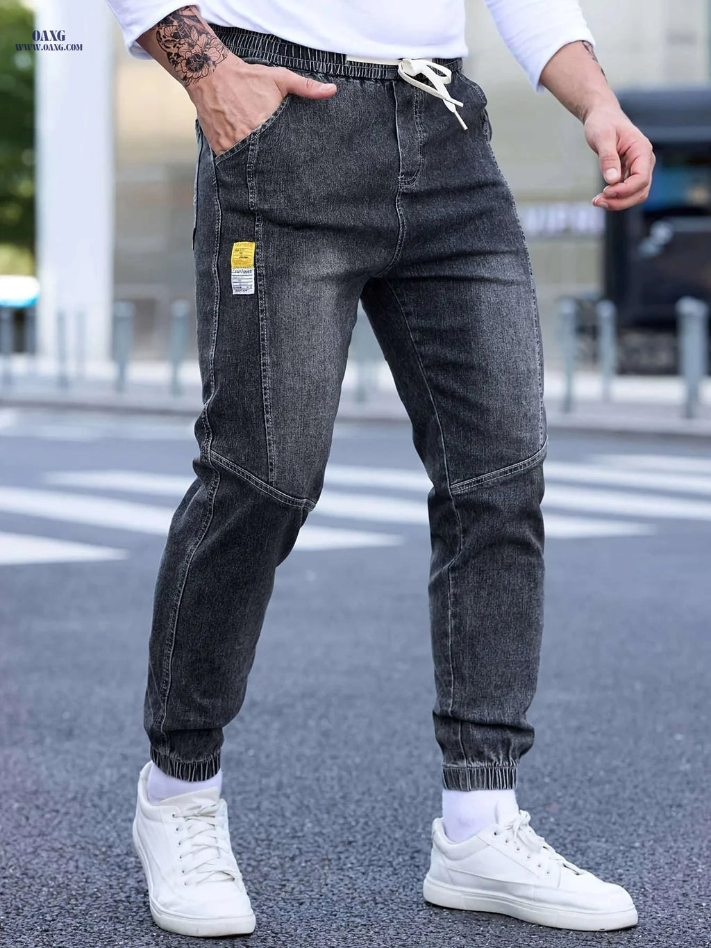 Trendy Men's Casual Jeans - Comfortable Cropped Jogger Pants   OAXG Black / FR XS