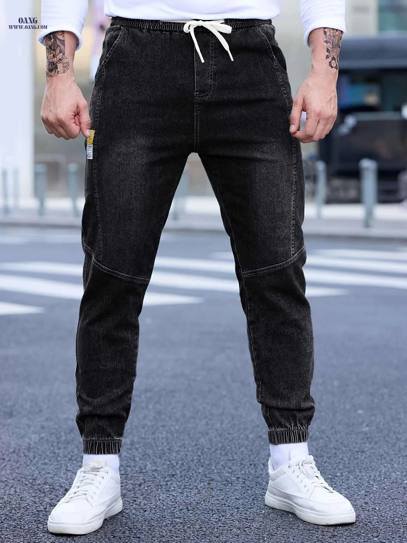 Trendy Men's Casual Jeans - Comfortable Cropped Jogger Pants   OAXG Black / FR XS