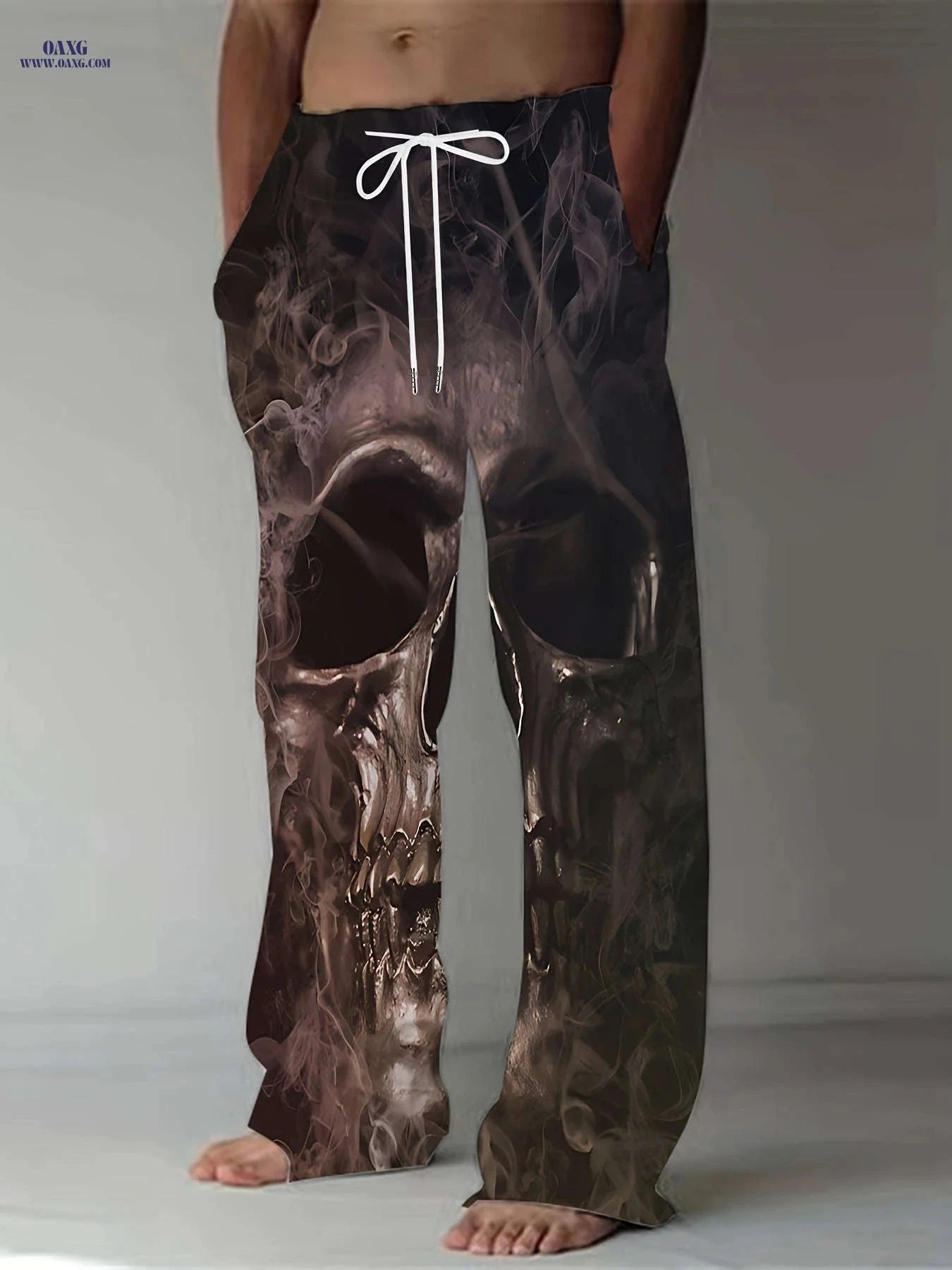 Trendy Men's Casual Wide-Leg Pants - Relaxed 3D Print Style   OAXG 