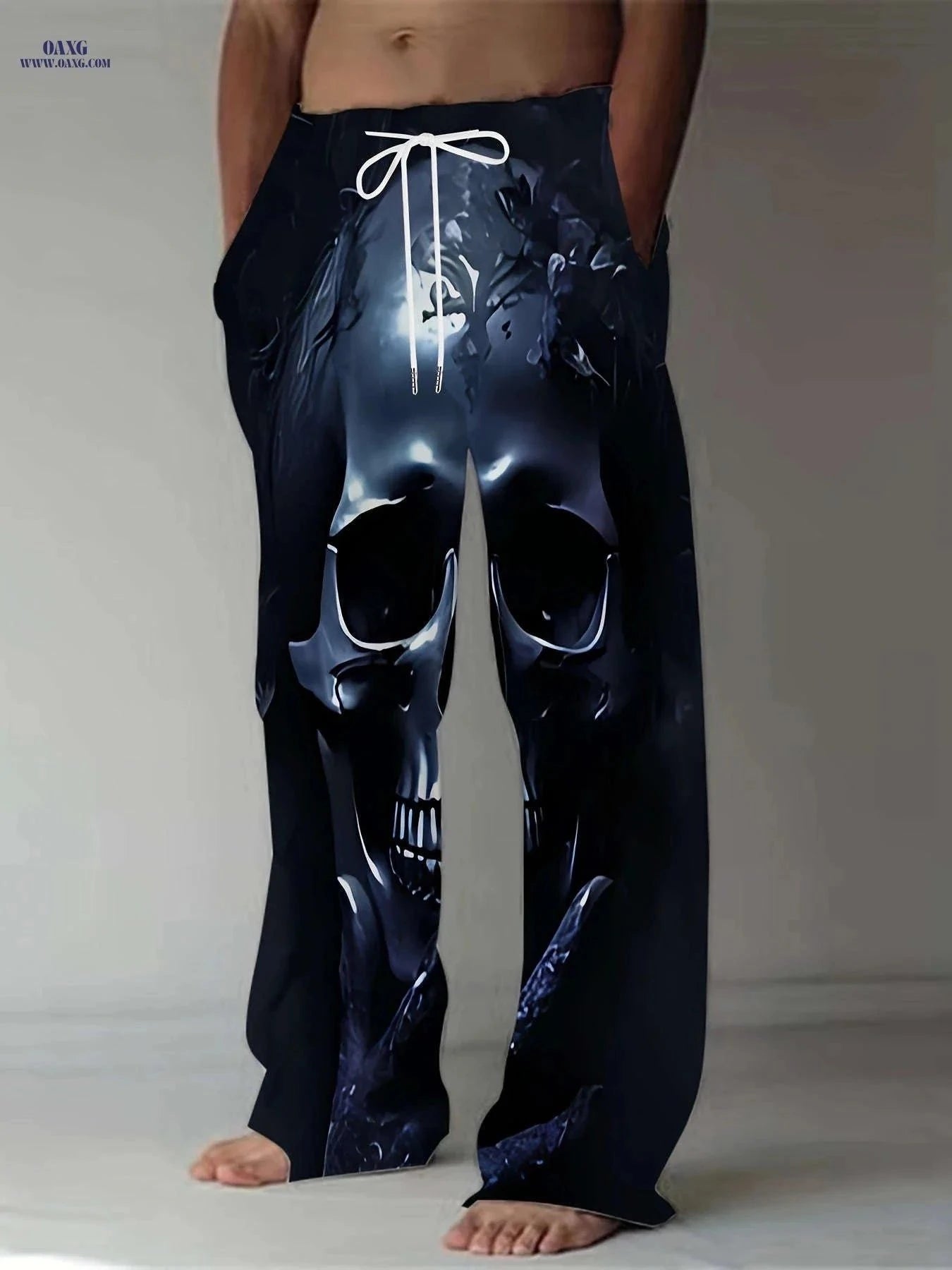 Trendy Men's Casual Wide-Leg Pants - Relaxed 3D Print Style   OAXG Black / FR M