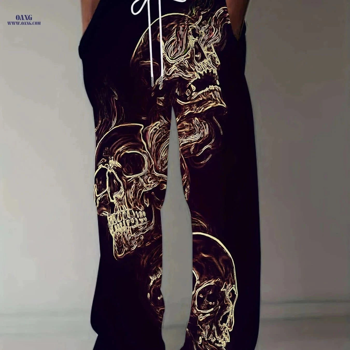 Trendy Men's Casual Wide-Leg Pants - Relaxed 3D Print Style   OAXG Black / FR M