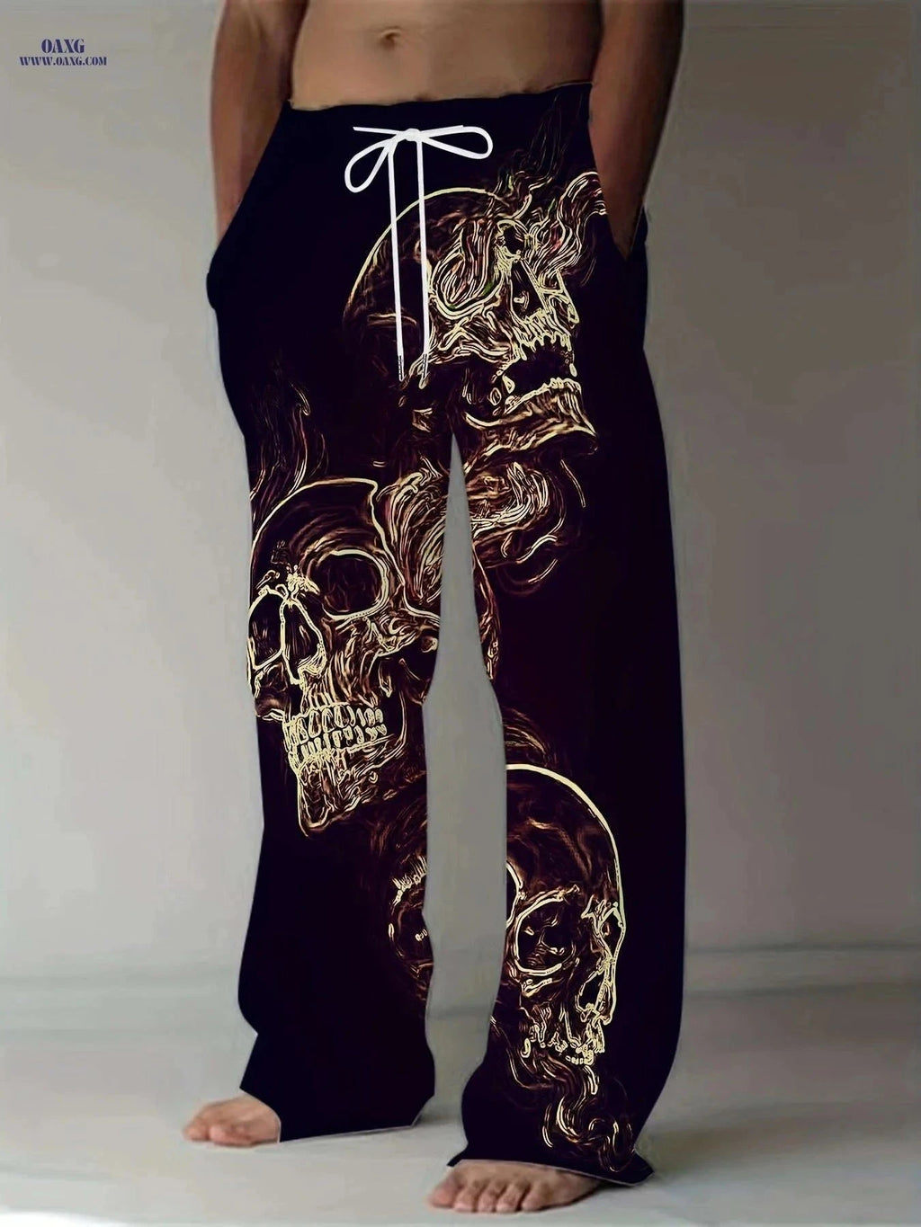 Trendy Men's Casual Wide-Leg Pants - Relaxed 3D Print Style   OAXG Black / FR M