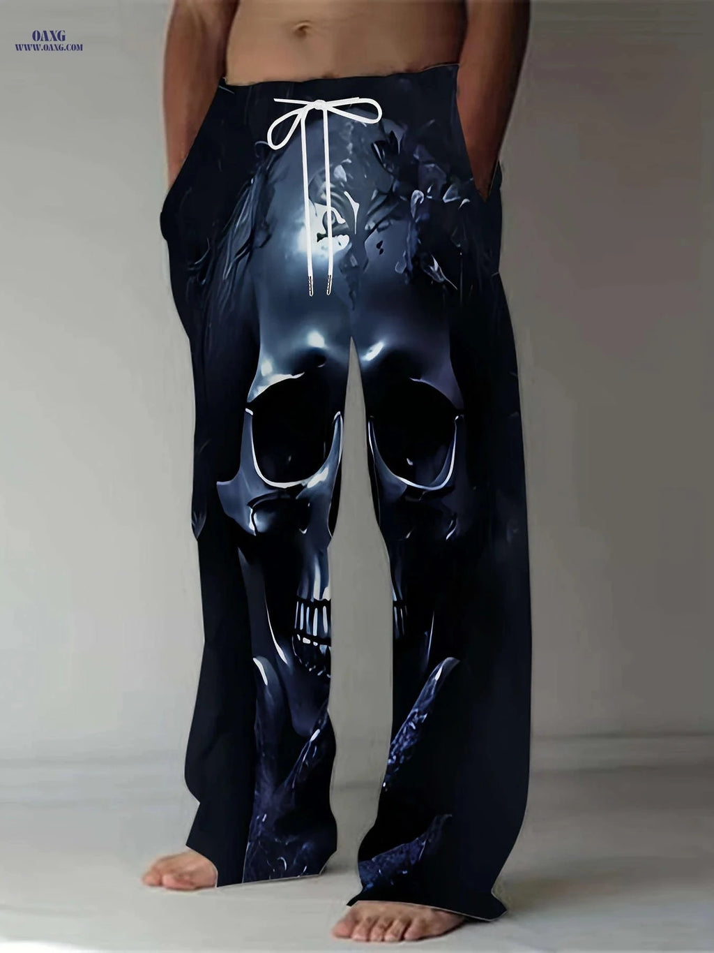 Trendy Men's Casual Wide-Leg Pants - Relaxed 3D Print Style   OAXG Black / FR M