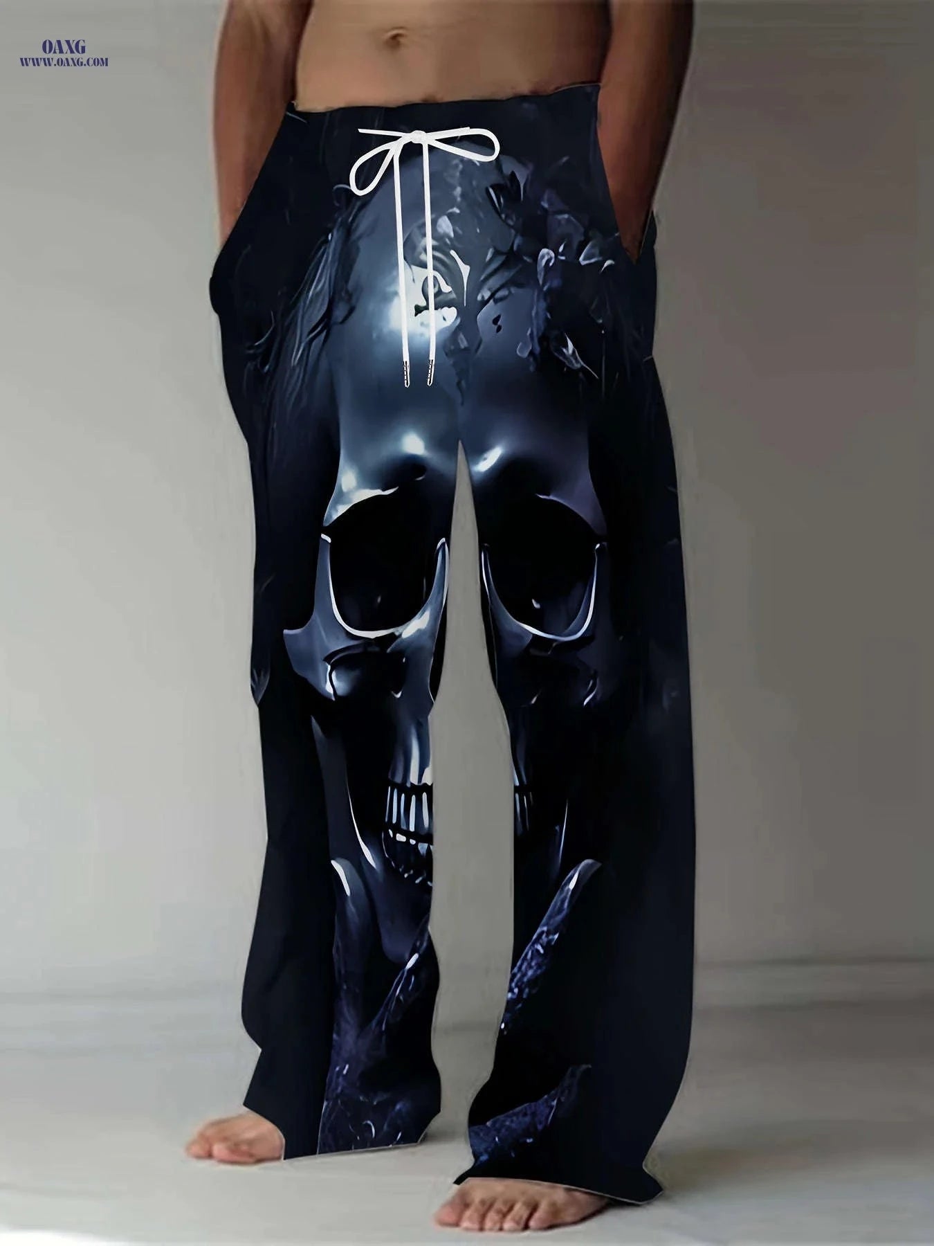 Trendy Men's Casual Wide-Leg Pants - Relaxed 3D Print Style   OAXG Black / FR M