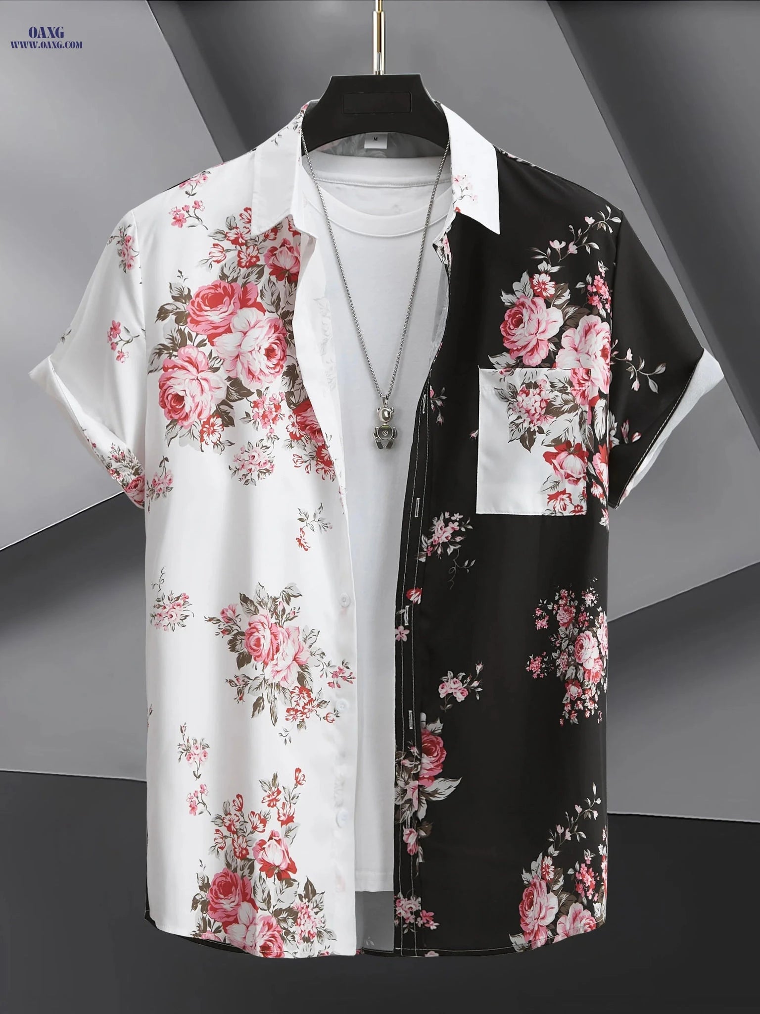Trendy Men's Color-Block Print Shirt - Casual Boho Style, All-Season   OAXG 