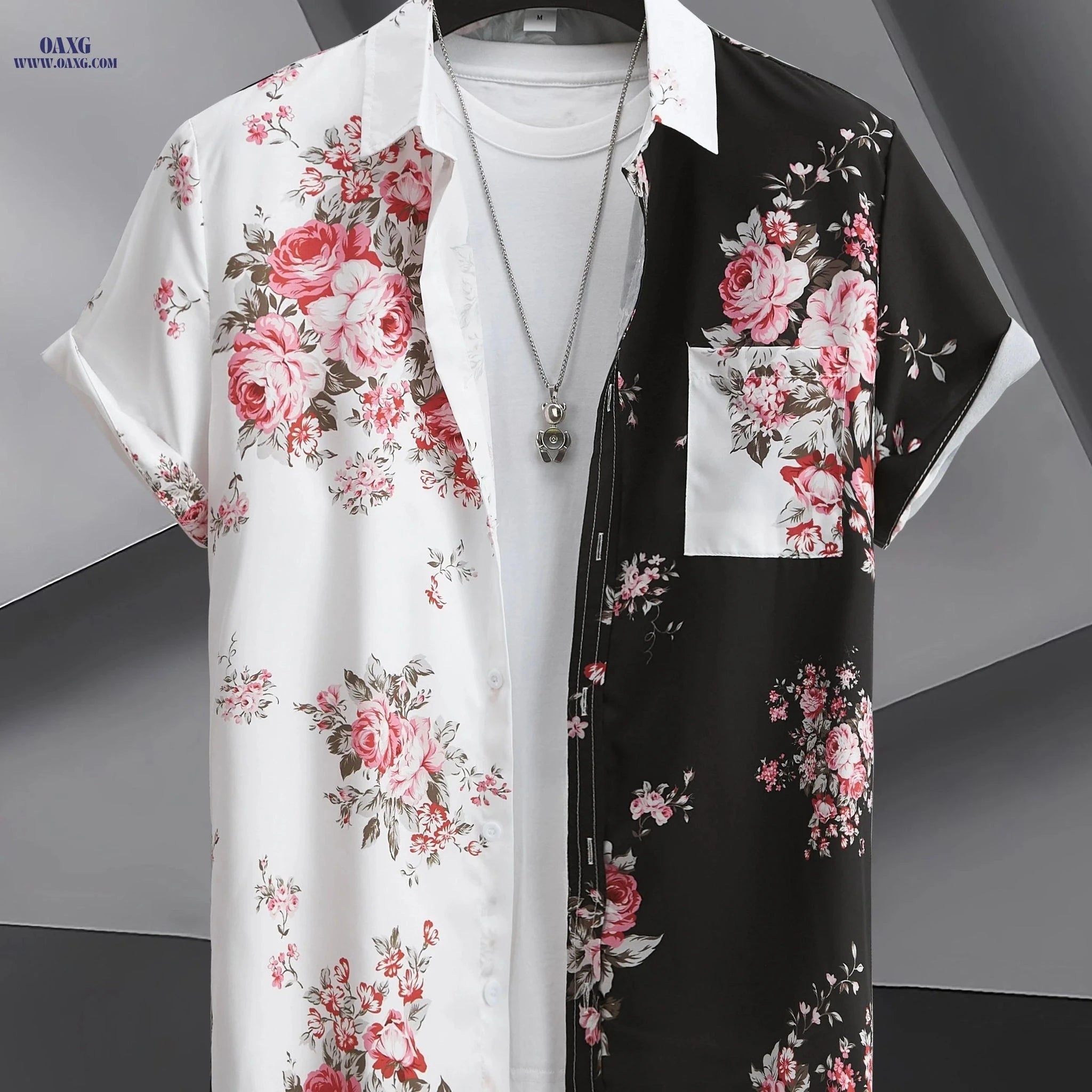 Trendy Men's Color-Block Print Shirt - Casual Boho Style, All-Season   OAXG Mixed colors / FR S