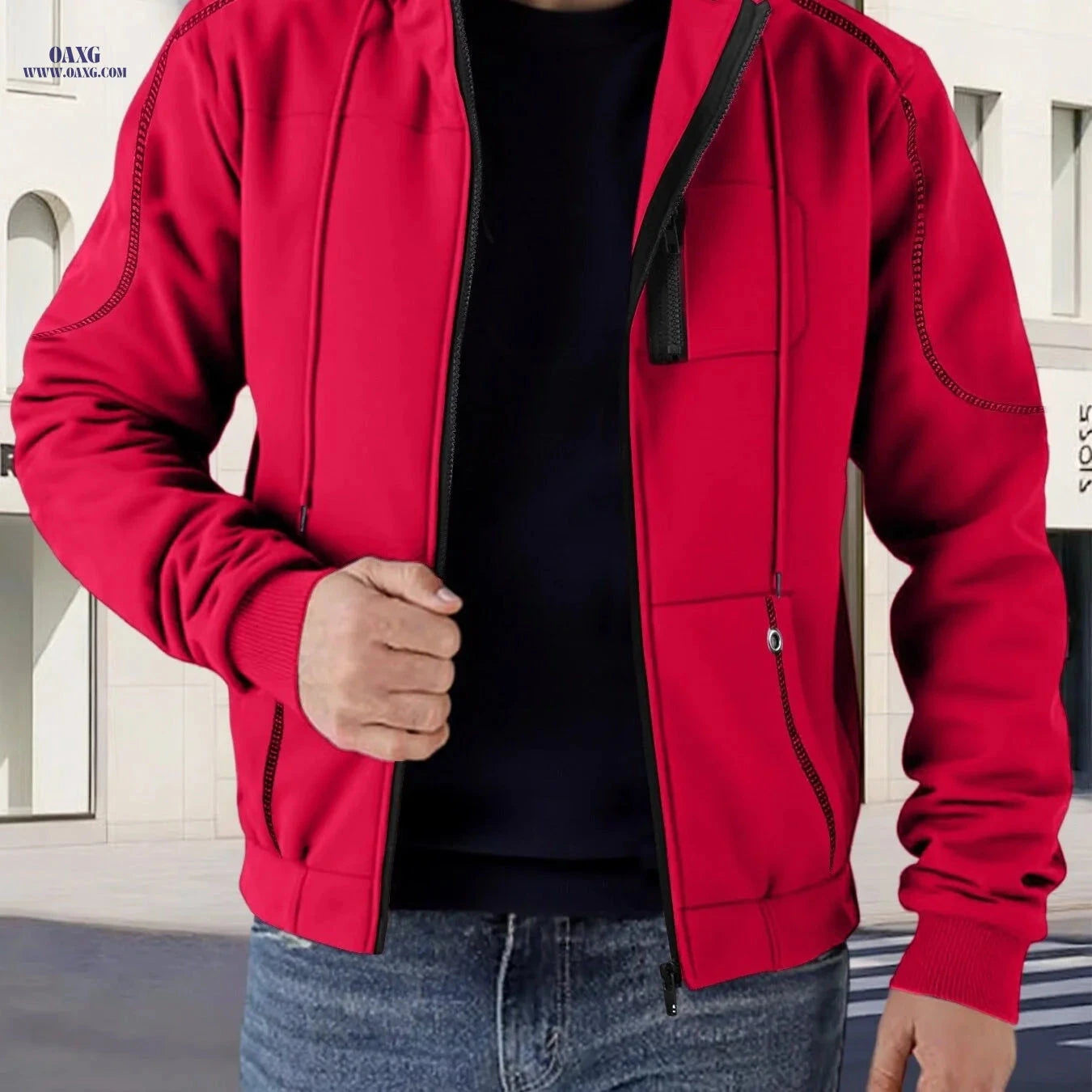Trendy Men's Contrast Jacket - Casual Hooded Fleece Lined Style   OAXG Black / FR S