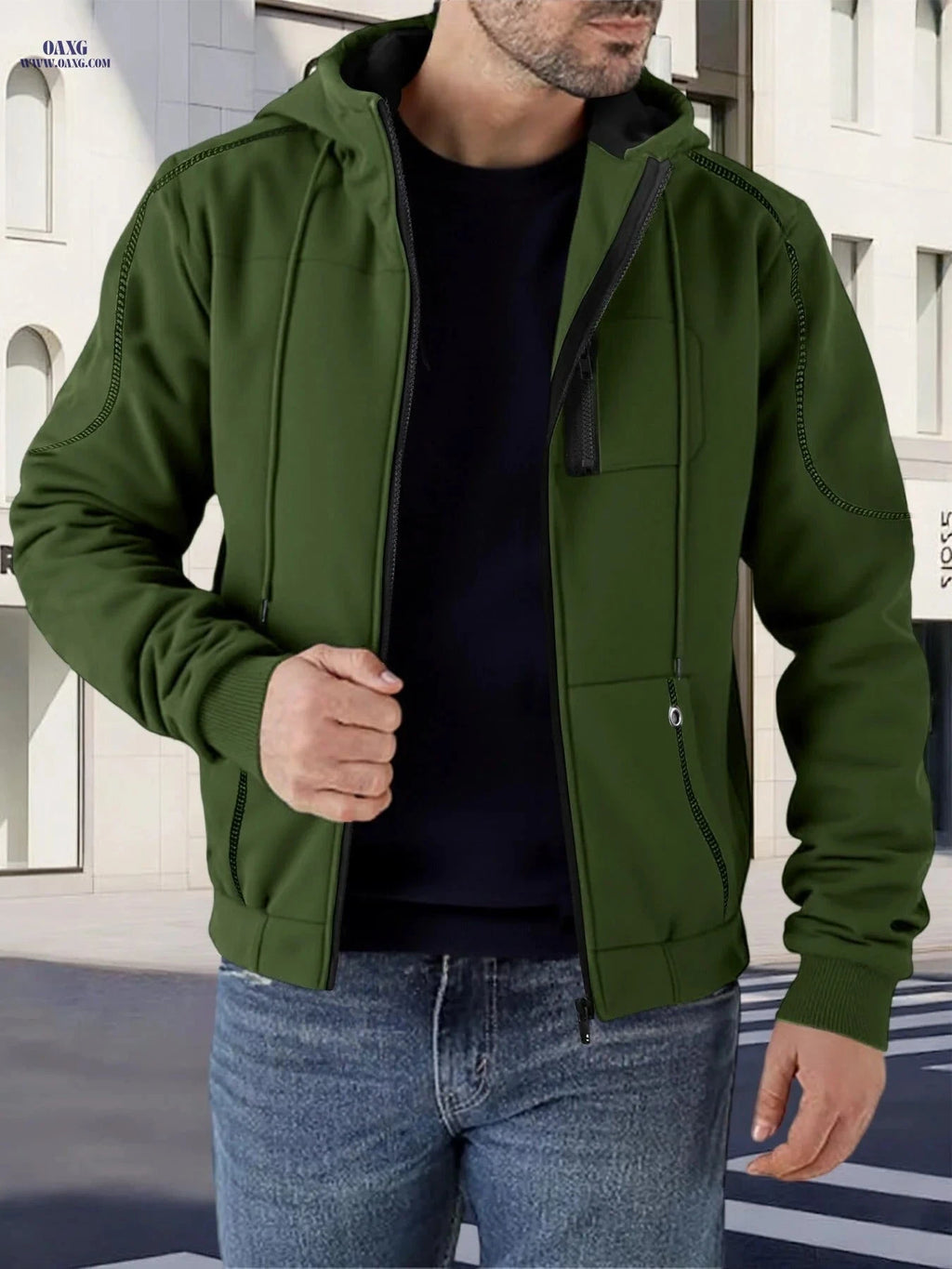 Trendy Men's Contrast Jacket - Casual Hooded Fleece Lined Style   OAXG Black / FR S
