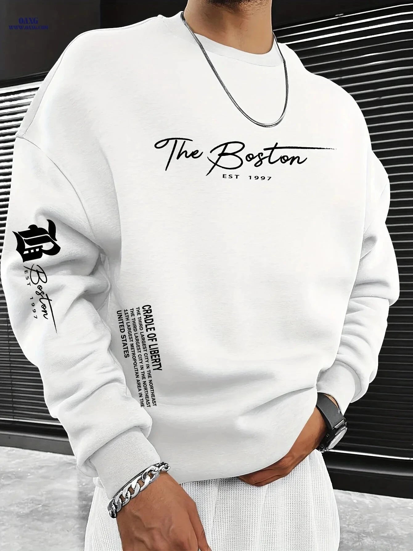 Trendy Men's Crewneck Sweatshirt - Houston "SPACE CITY" Logo Print   OAXG 