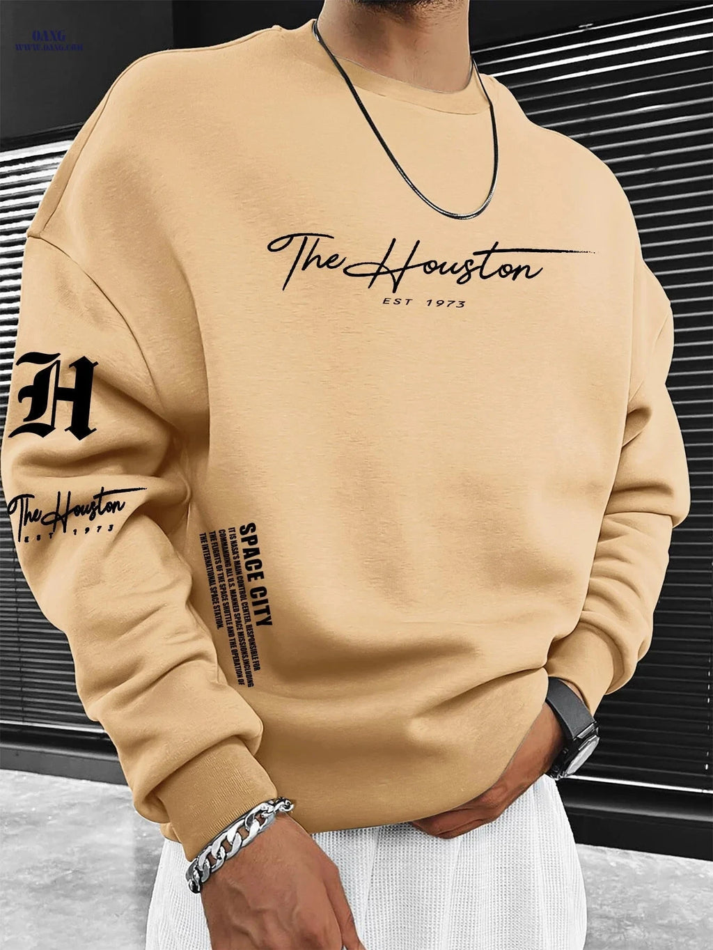 Trendy Men's Crewneck Sweatshirt - Houston "SPACE CITY" Logo Print   OAXG 