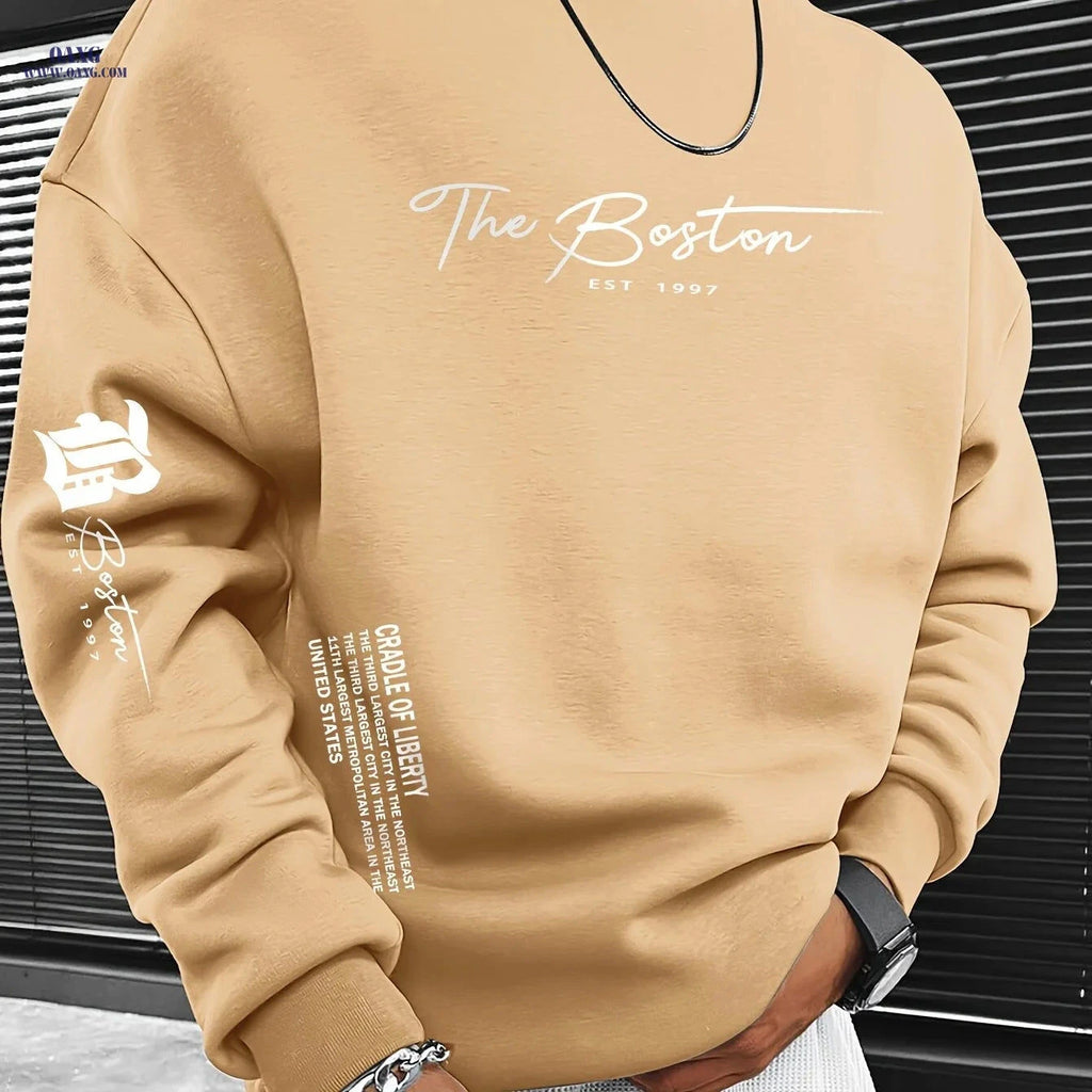 Trendy Men's Crewneck Sweatshirt - Houston "SPACE CITY" Logo Print   OAXG 