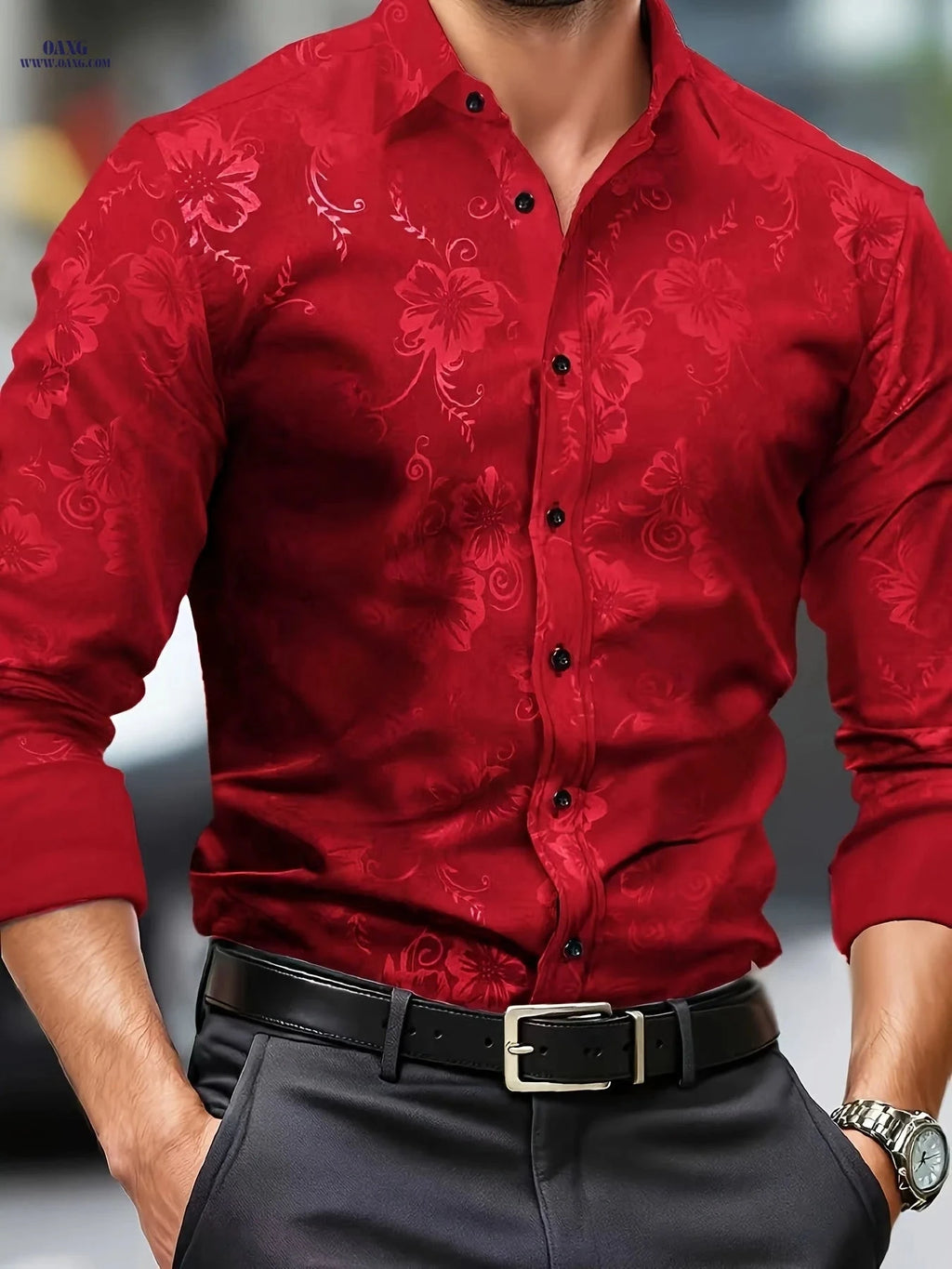 Trendy Men's Dark Green Floral Shirt - Perfectly Tailored Style   OAXG Green / FR S