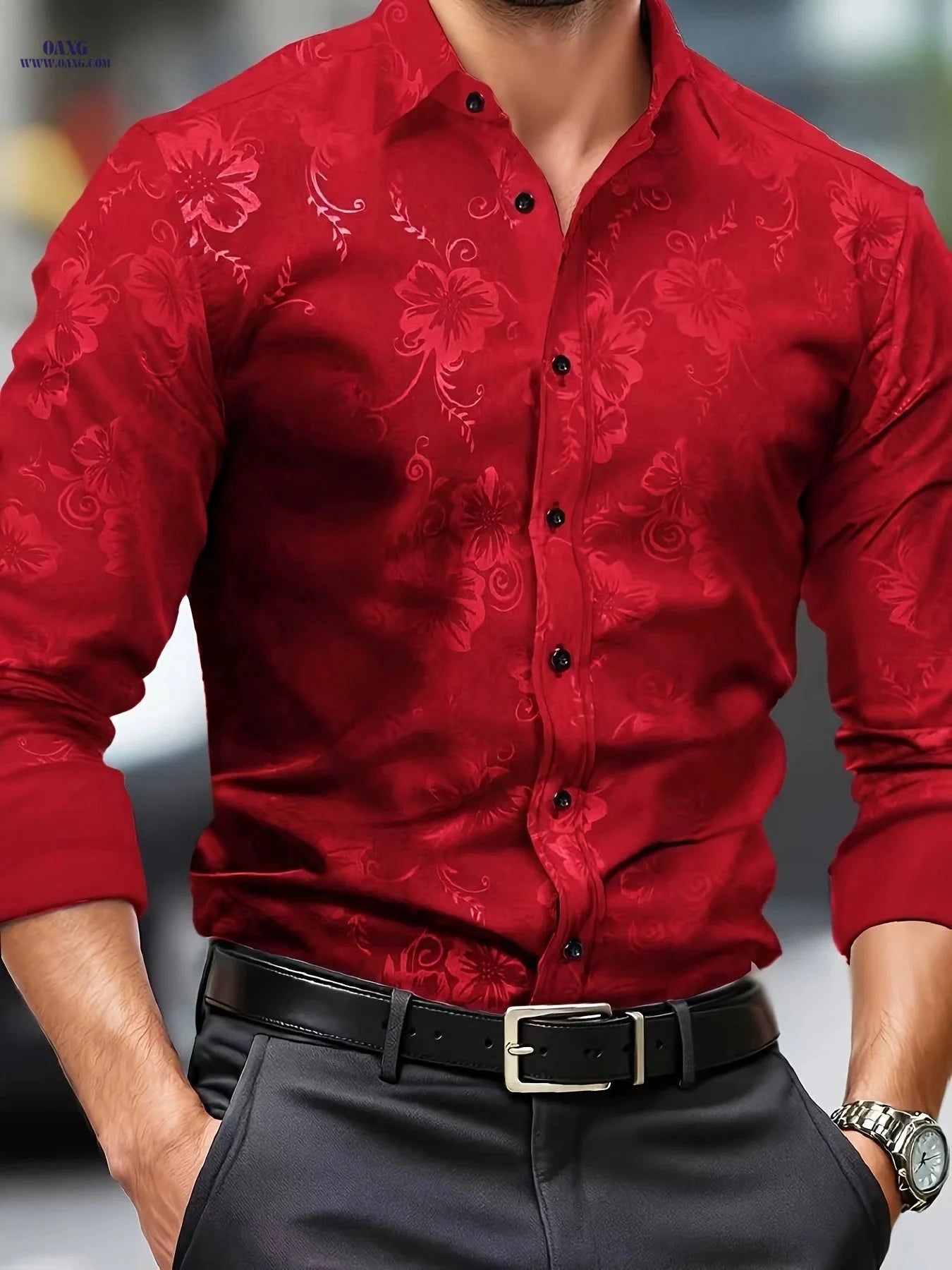 Trendy Men's Dark Green Floral Shirt - Perfectly Tailored Style   OAXG Green / FR S