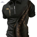 Trendy Men's Geometric Print Zip-Up Lapel Shirt - Summer Casual Wear   OAXG Black / M