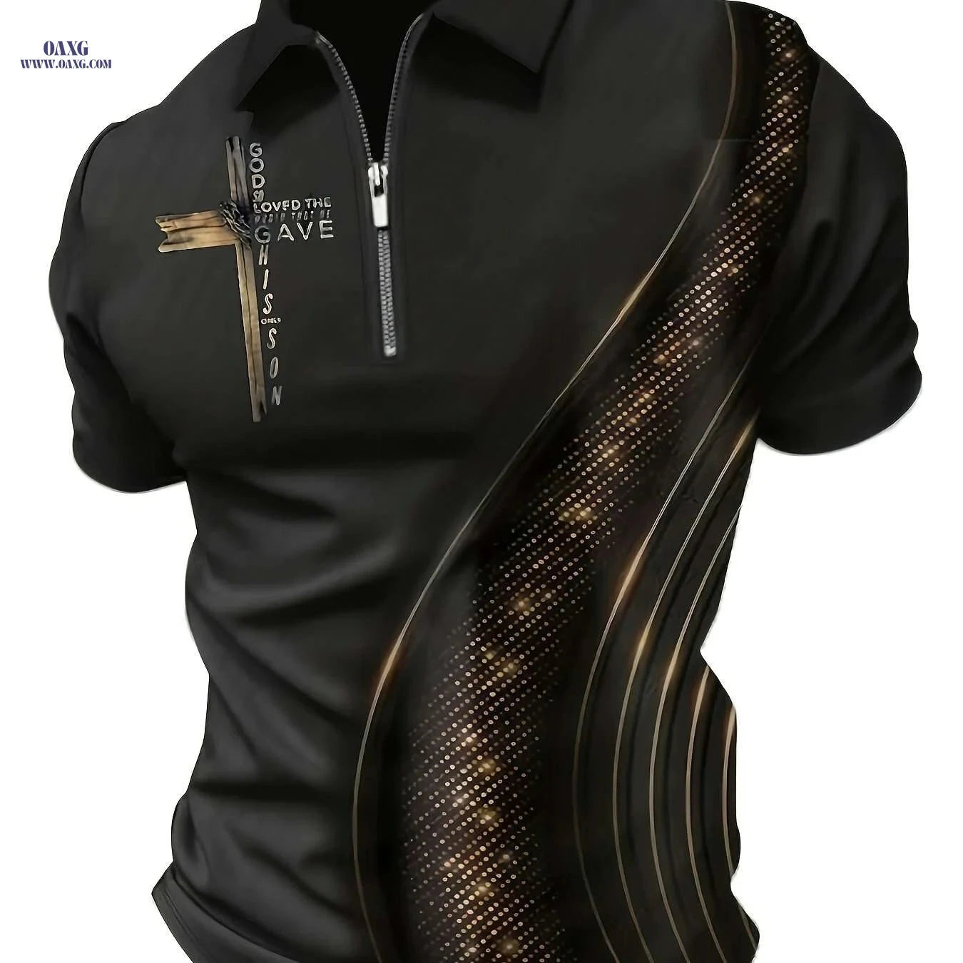 Trendy Men's Geometric Print Zip-Up Lapel Shirt - Summer Casual Wear   OAXG Black / M