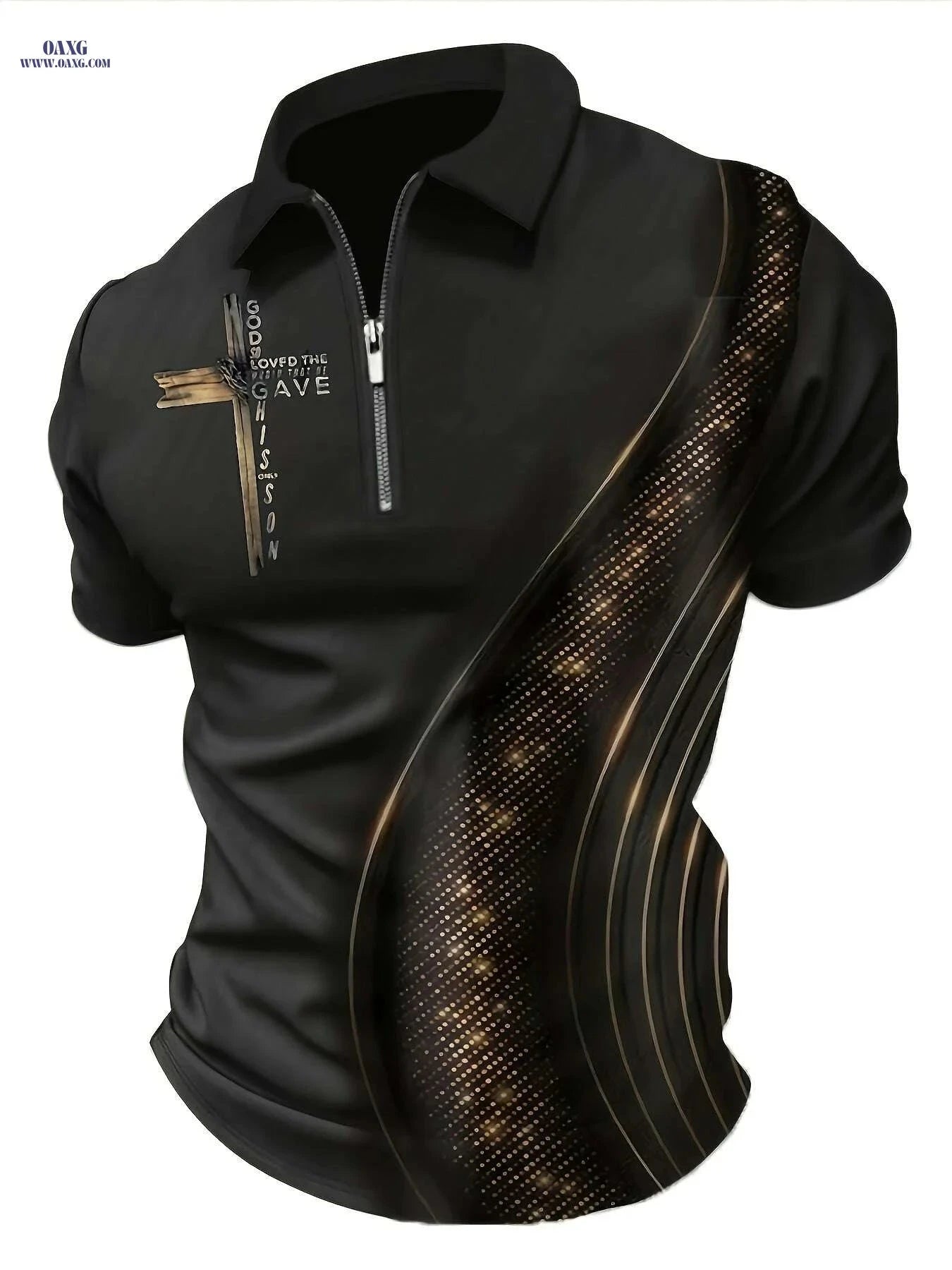 Trendy Men's Geometric Print Zip-Up Lapel Shirt - Summer Casual Wear   OAXG 