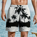 Trendy Men's Hawaiian Shorts - Drawstring, Palm Tree Print for Summer   OAXG White / M