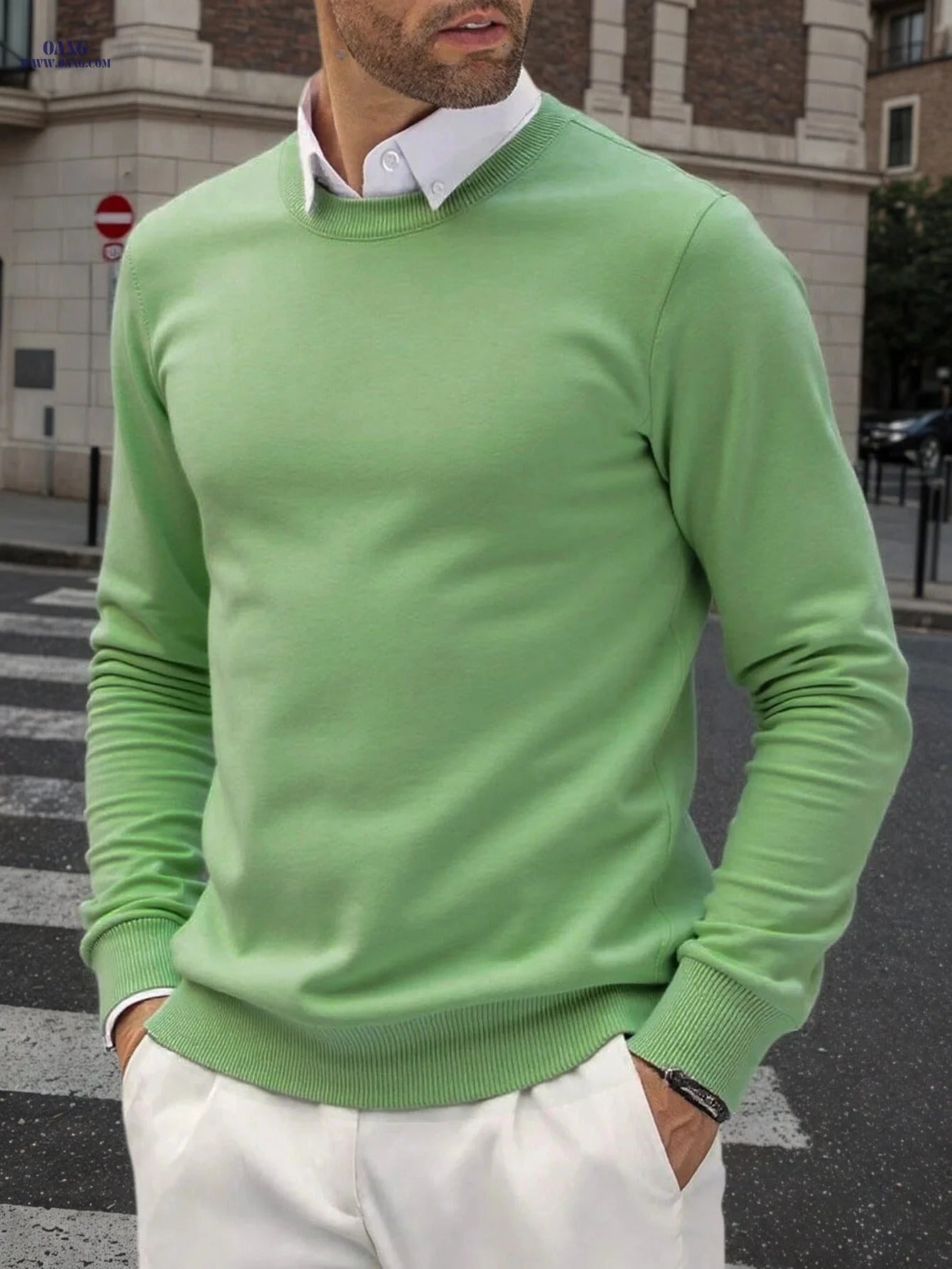 Trendy Men's Knit Sweater - Elasticity, Crew Neck Pullover for Fall   OAXG Black / FR XXS