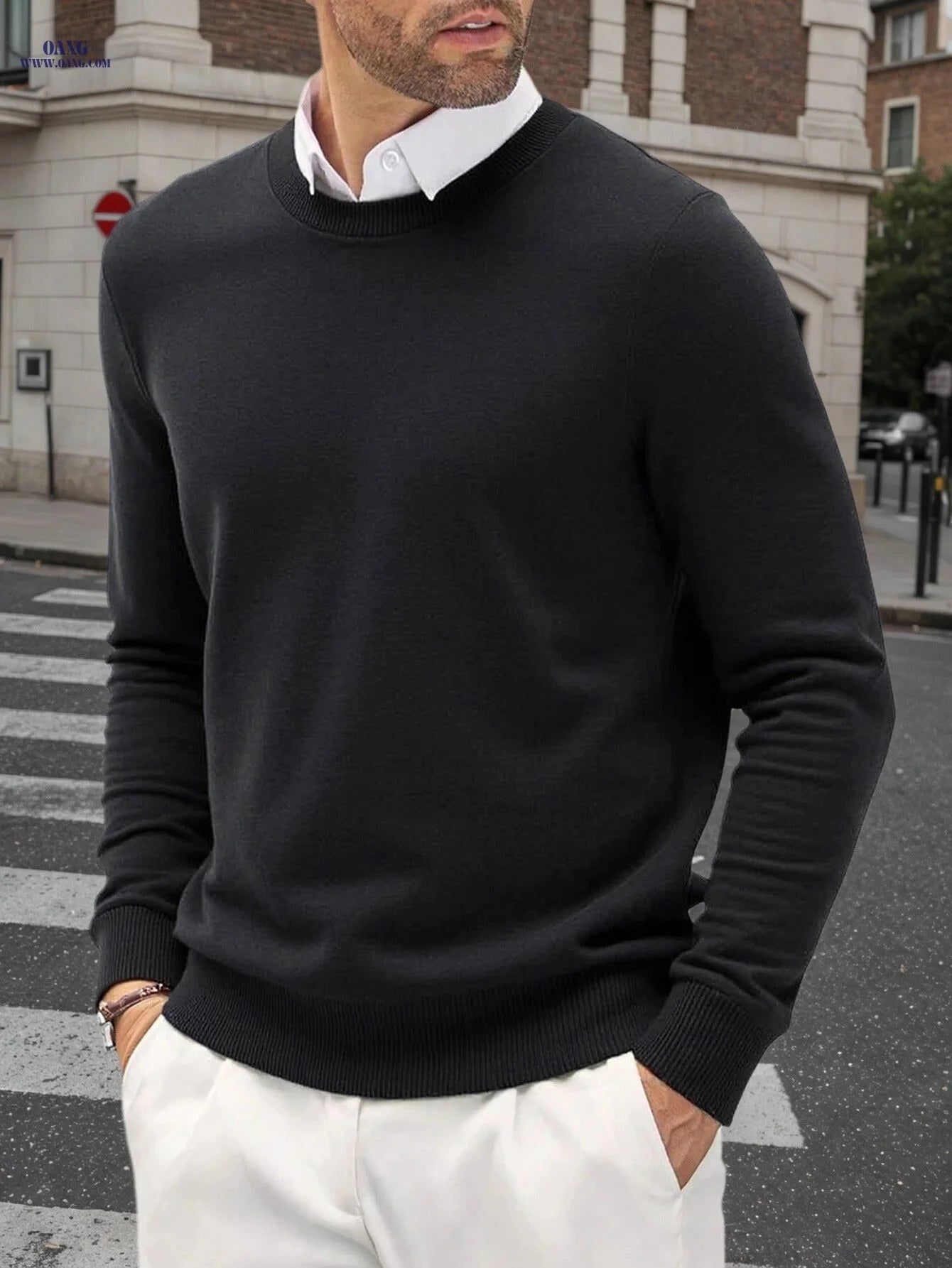 Trendy Men's Knit Sweater - Elasticity, Crew Neck Pullover for Fall   OAXG 