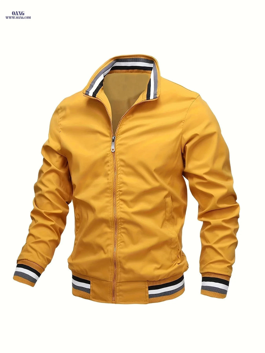 Trendy Men’s Lightweight Stand-Collar Cardigan Jacket for Fall   OAXG White / FR XS