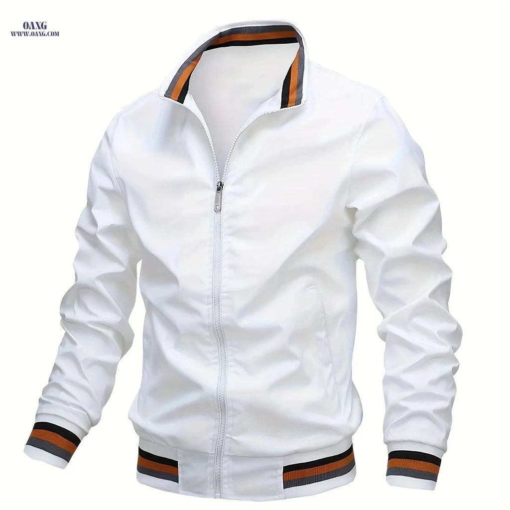 Trendy Men’s Lightweight Stand-Collar Cardigan Jacket for Fall   OAXG White / FR XS